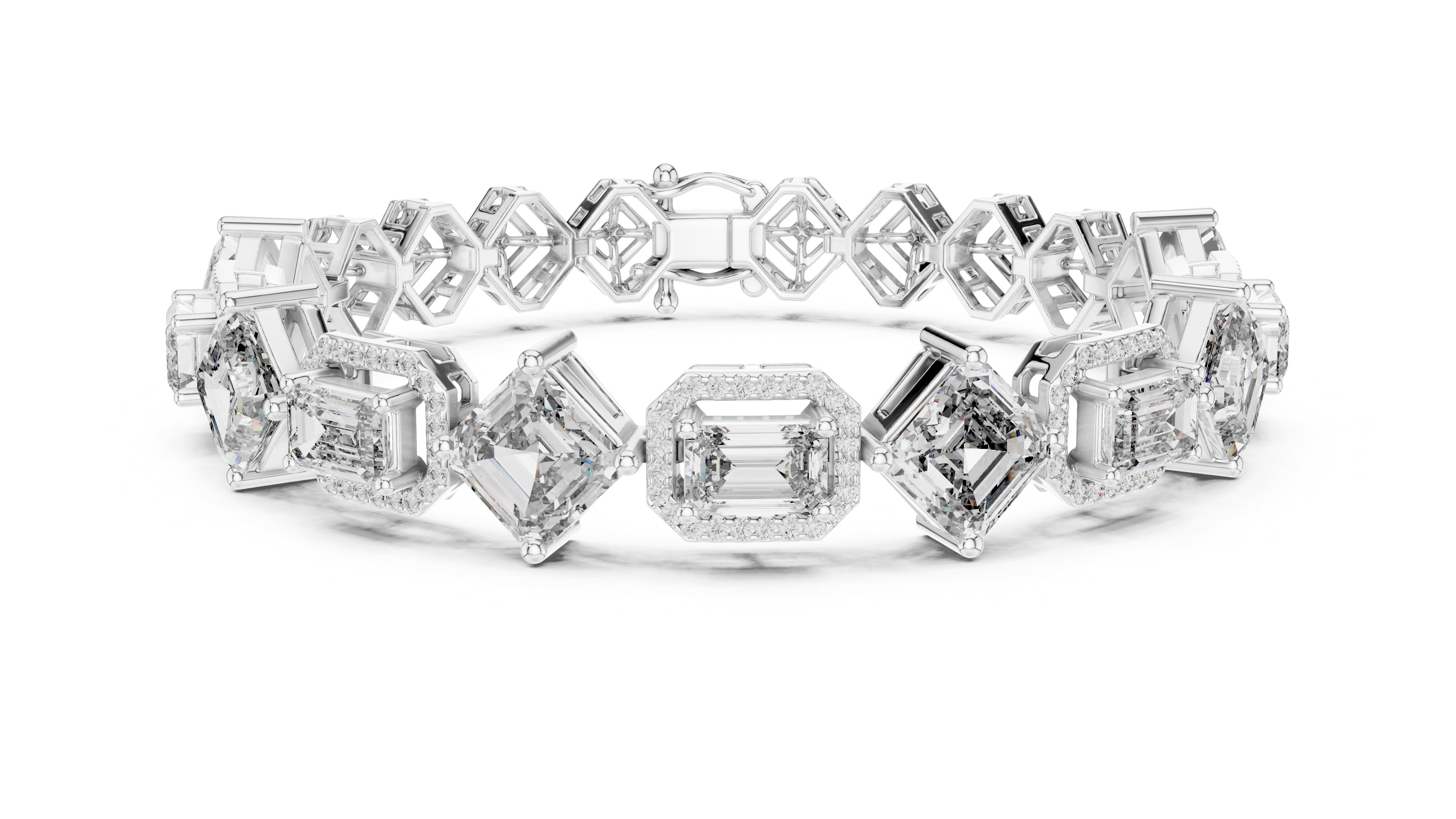 The Duet Step-Cut Link Bracelet White Gold