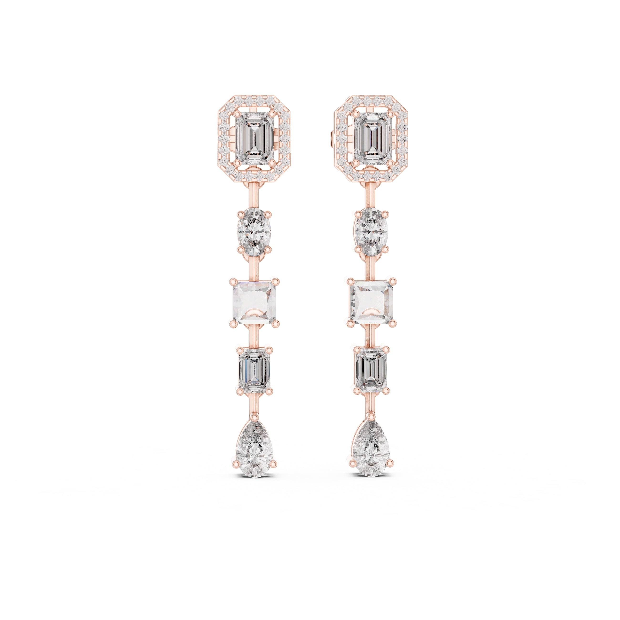 The Symphony Mixed-Cut Drop Earrings Rose Gold