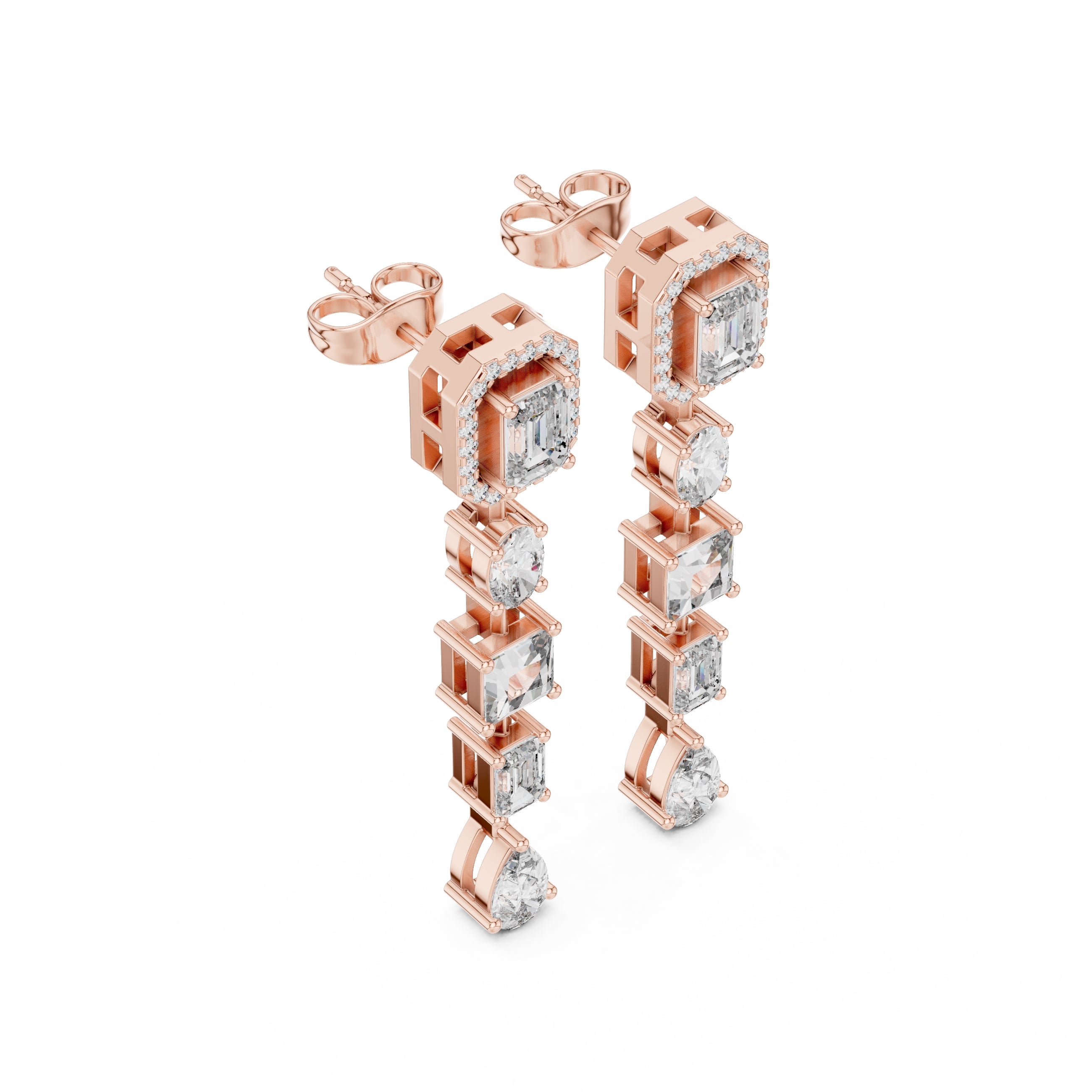The Symphony Mixed-Cut Drop Earrings Rose Gold