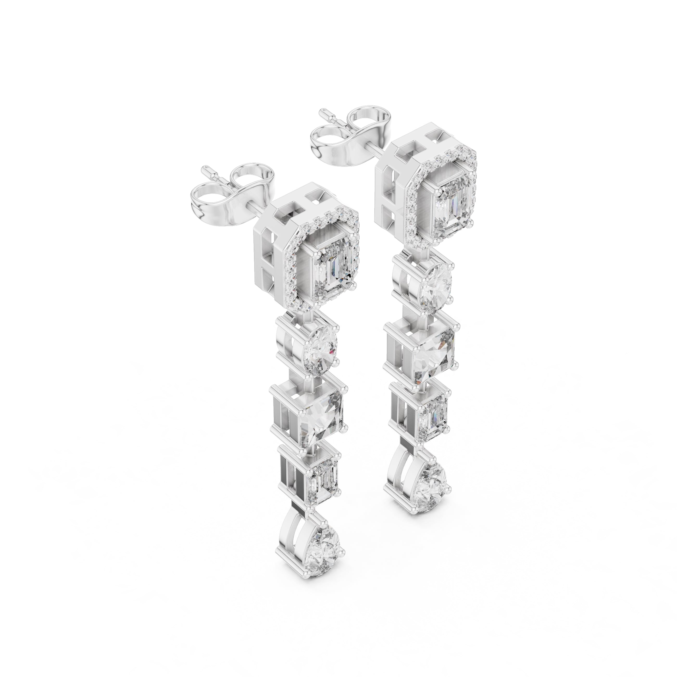 The Symphony Mixed-Cut Drop Earrings White Gold