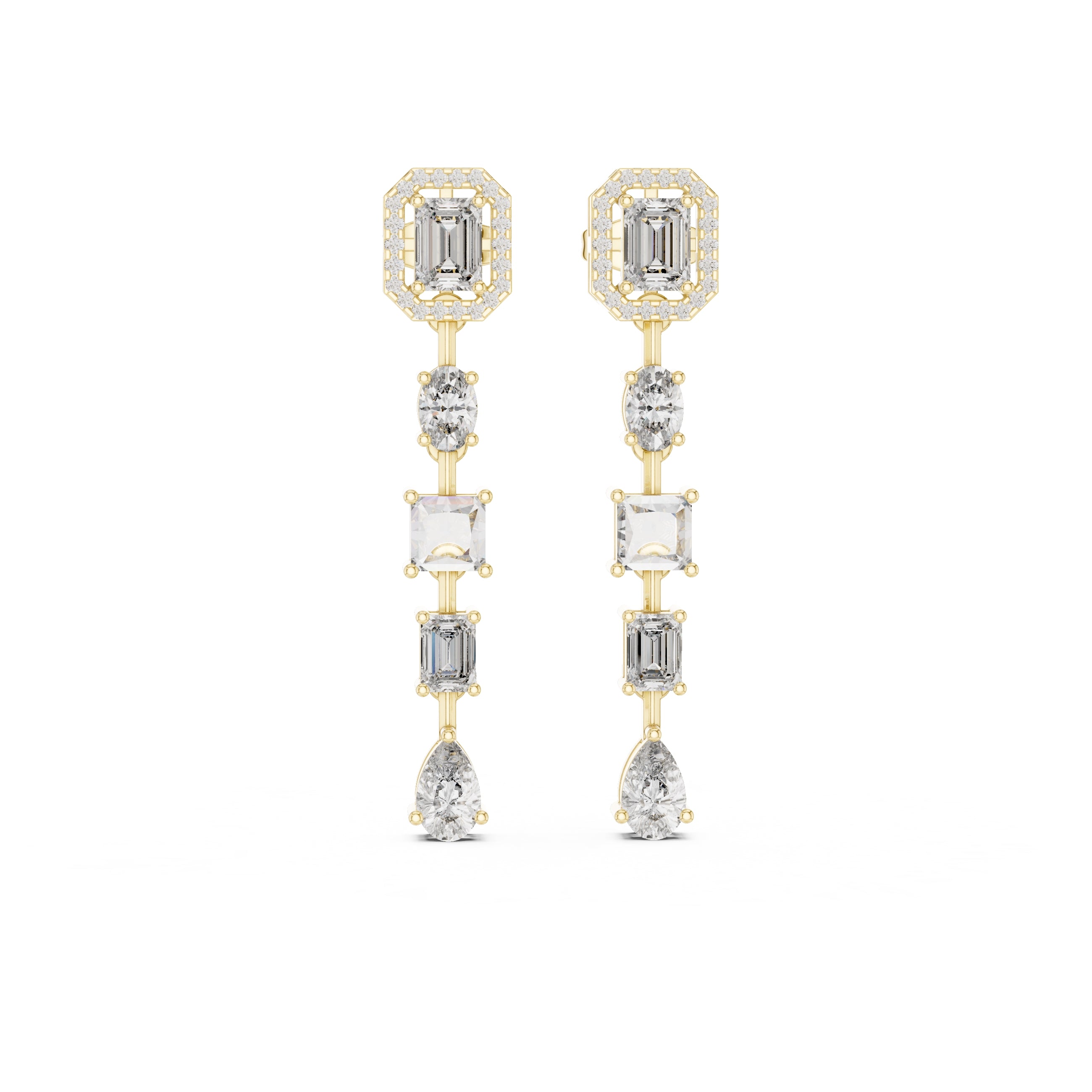 The Symphony Mixed-Cut Drop Earrings Yellow Gold