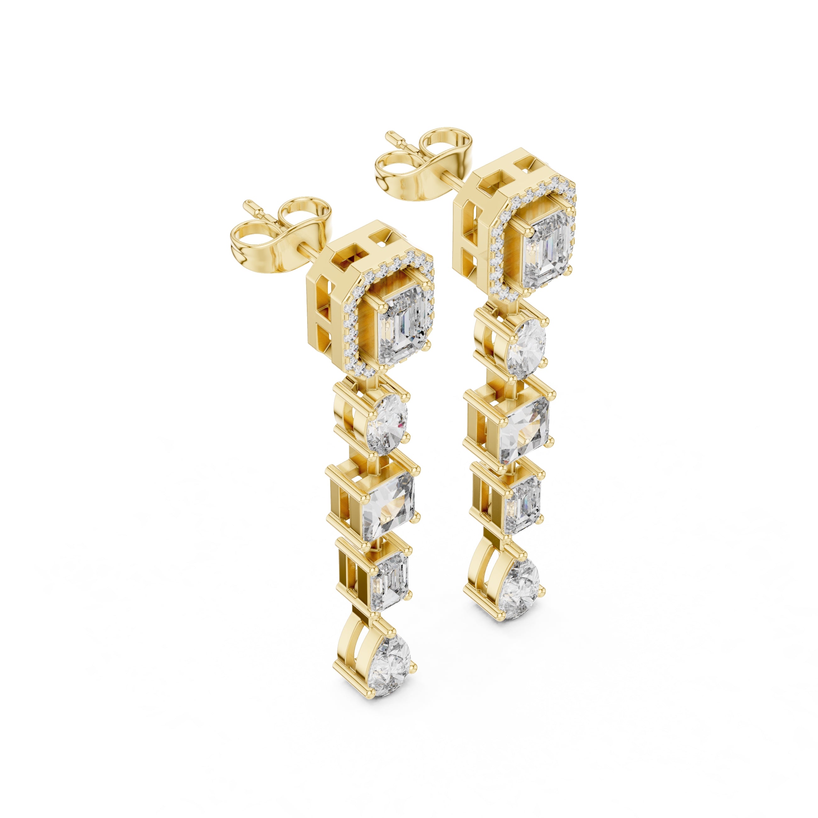 The Symphony Mixed-Cut Drop Earrings Yellow Gold