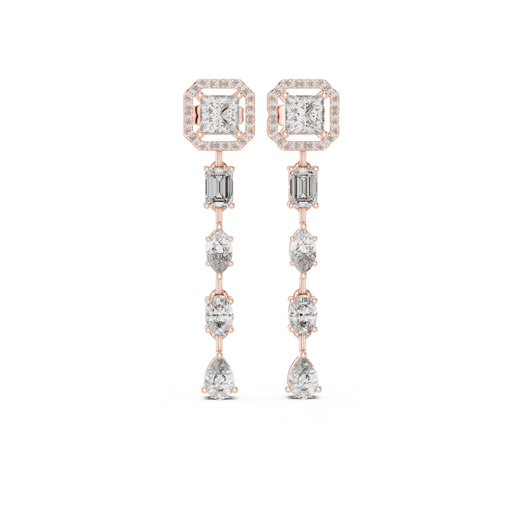 The Horizon Halo Drop Earrings Rose Gold
