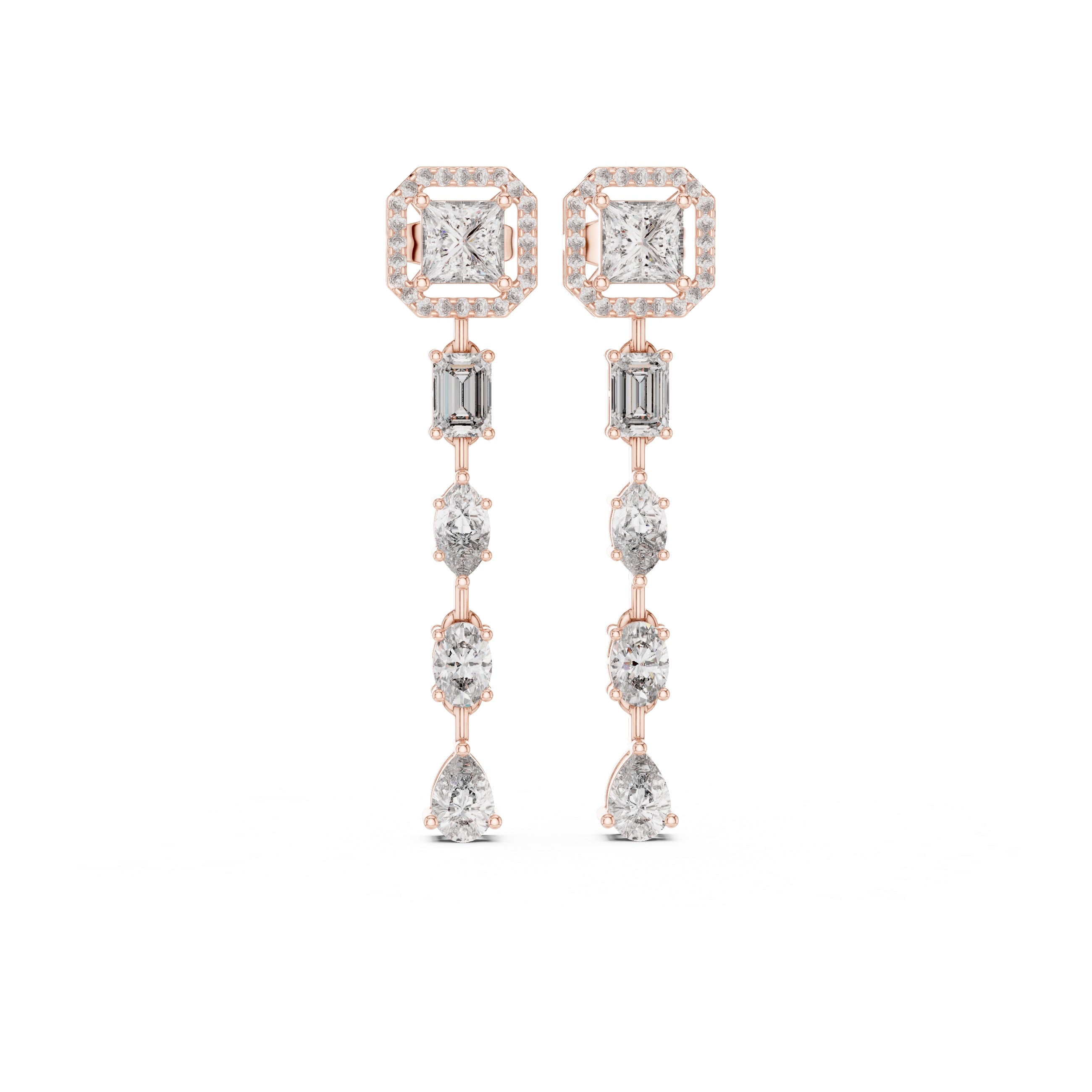 The Horizon Halo Drop Earrings Rose Gold