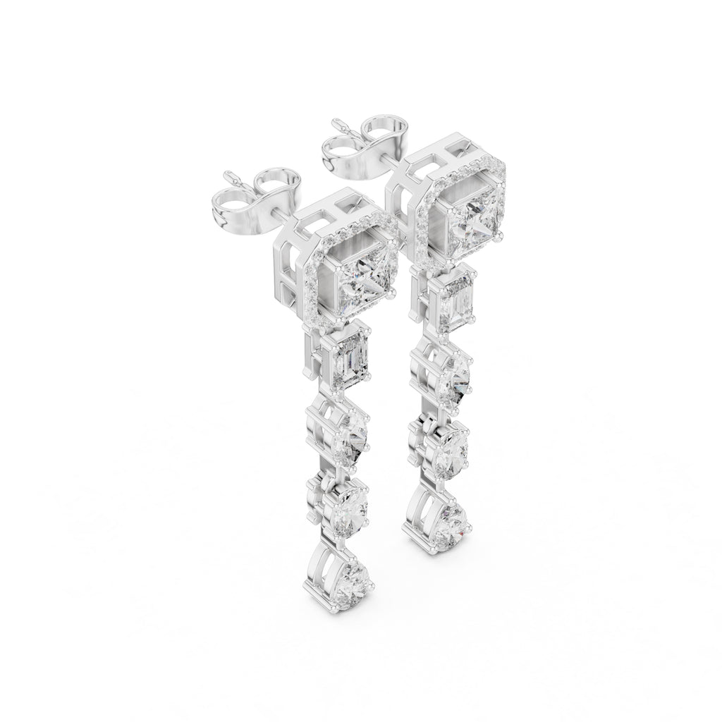 The Horizon Halo Drop Earrings White Gold