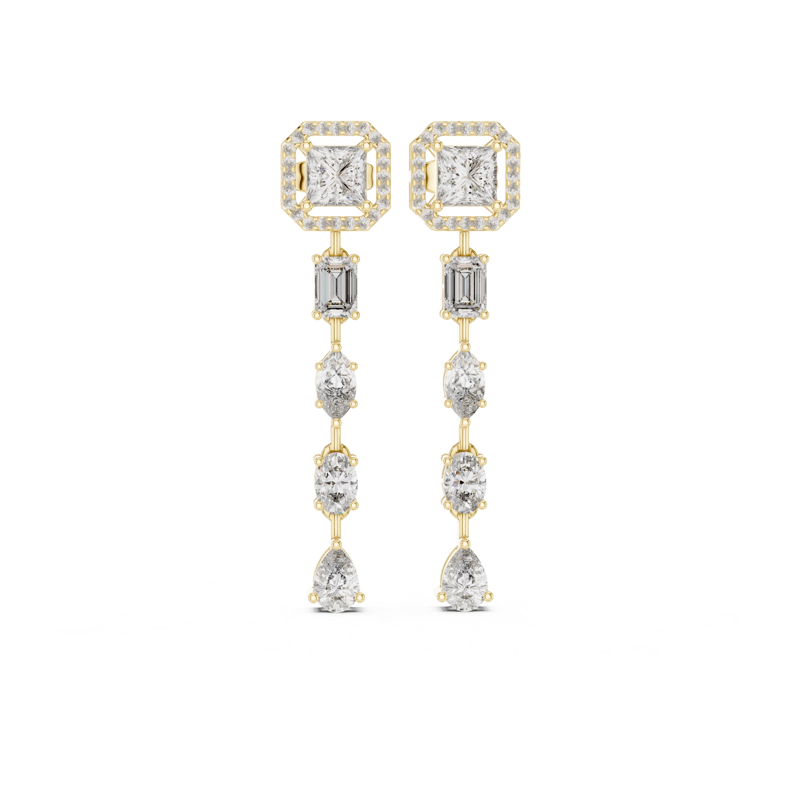 The Horizon Halo Drop Earrings Yellow Gold