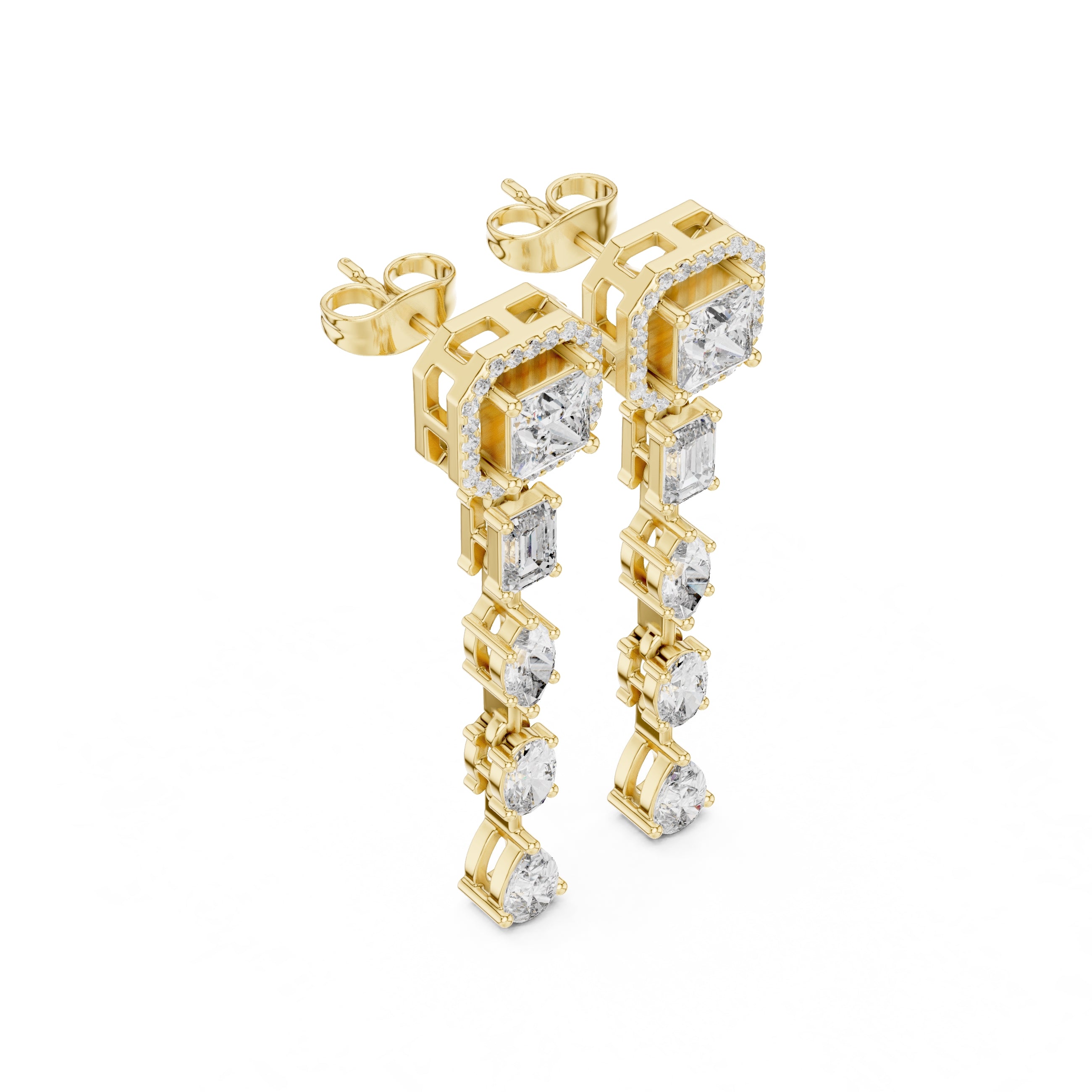 The Horizon Halo Drop Earrings Yellow Gold