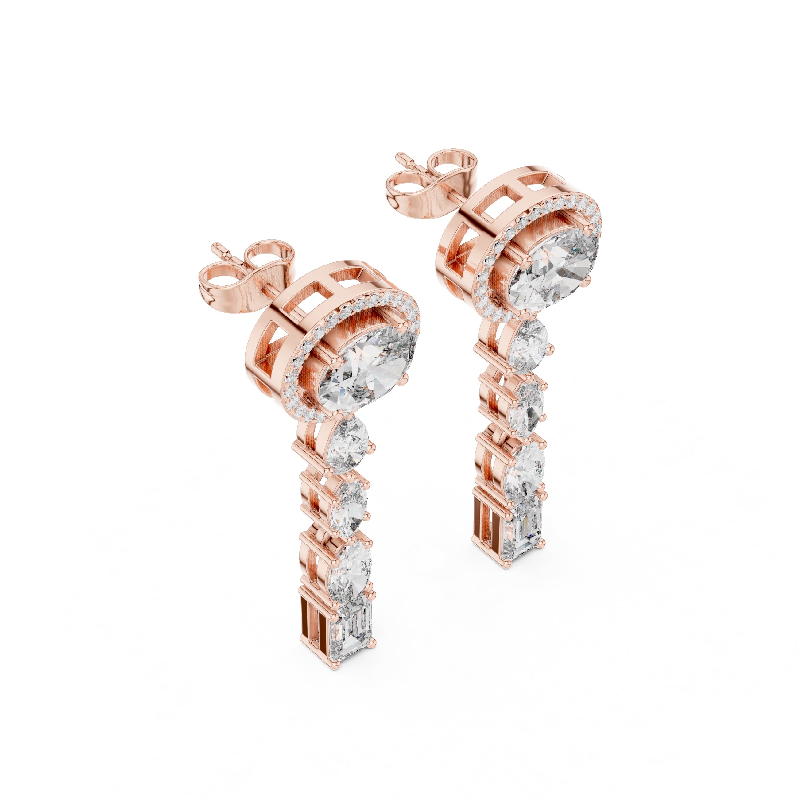 The Crown Halo Drop Earrings Rose Gold
