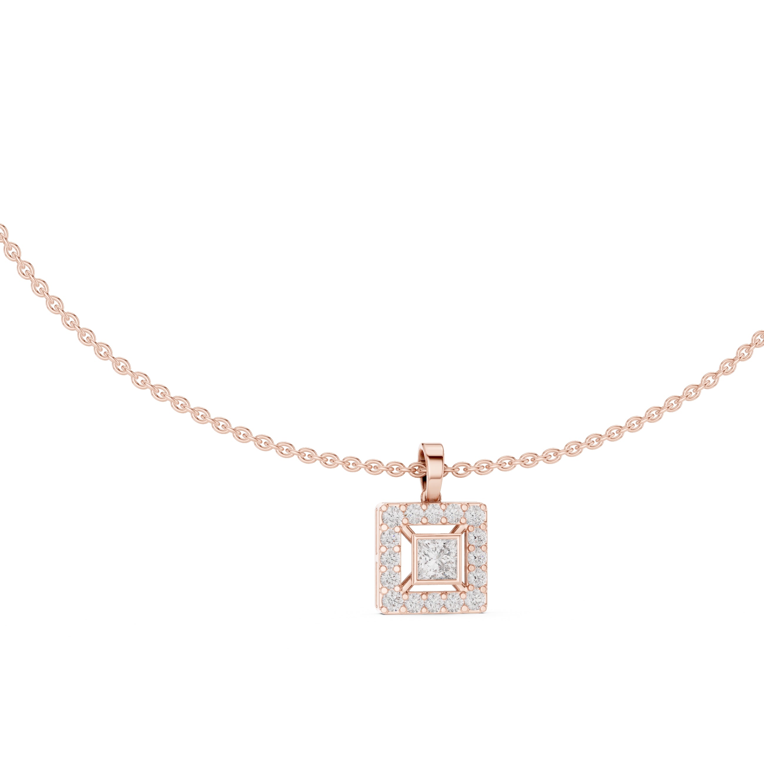 The Horizon Square Halo Pendant (Without Chain) Rose Gold
