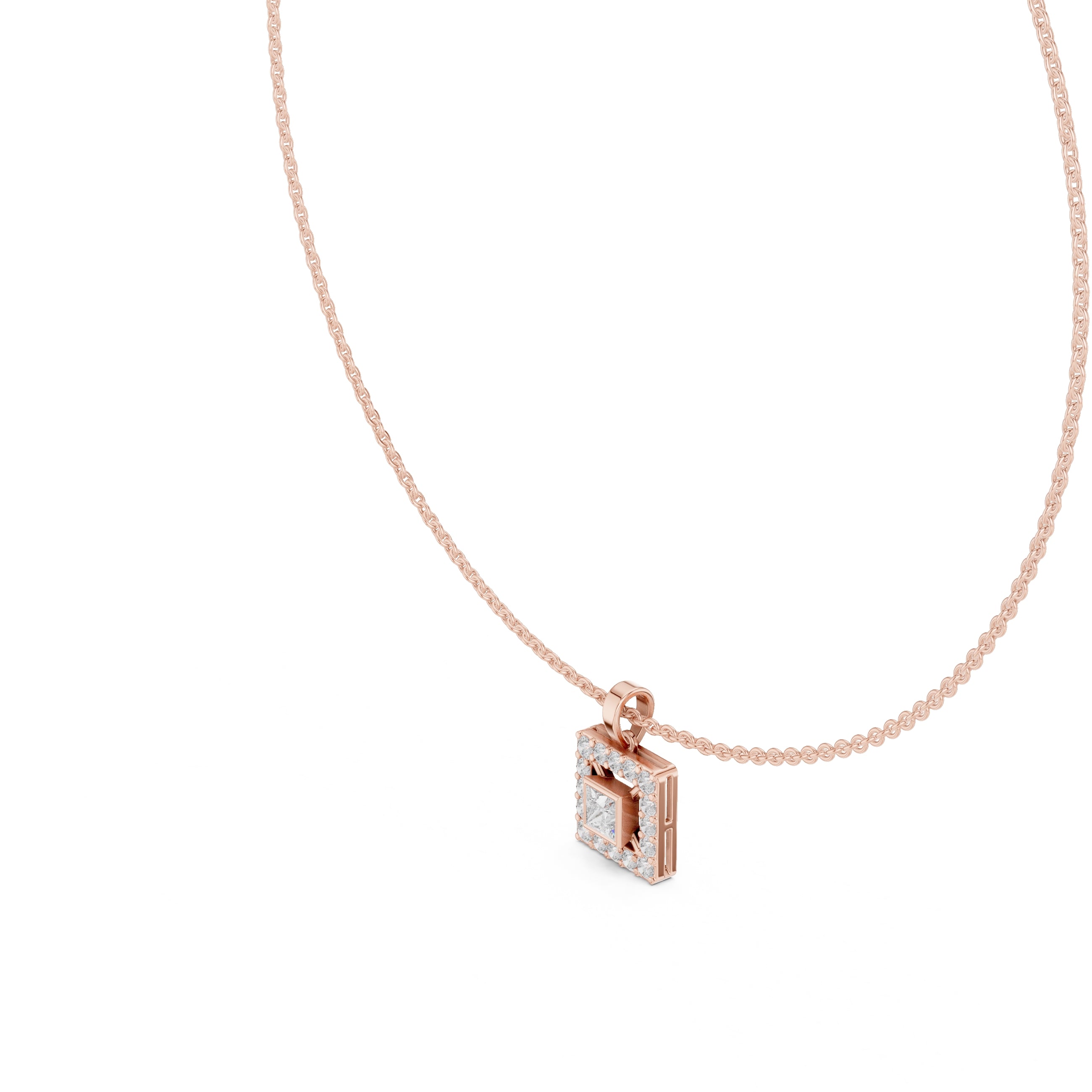 The Horizon Square Halo Pendant (Without Chain) Rose Gold