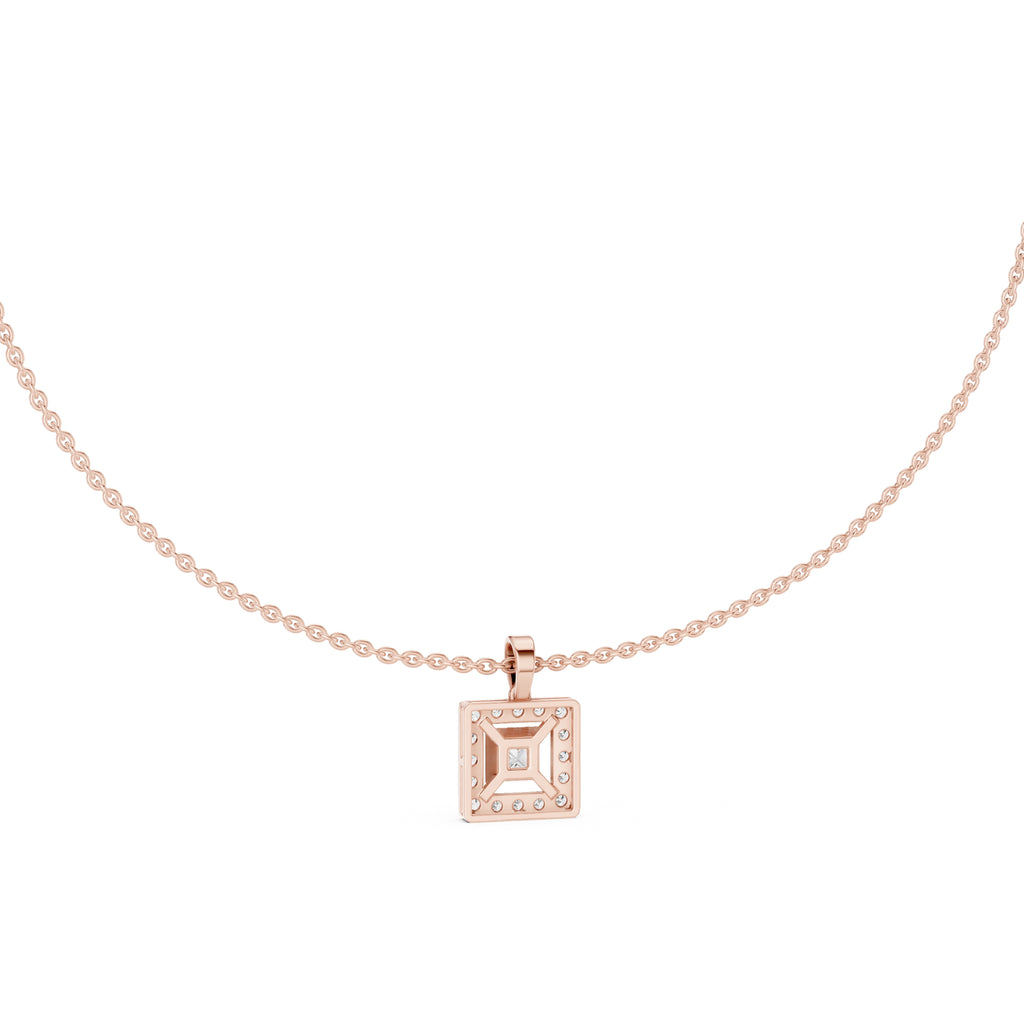 The Horizon Square Halo Pendant (Without Chain) Rose Gold
