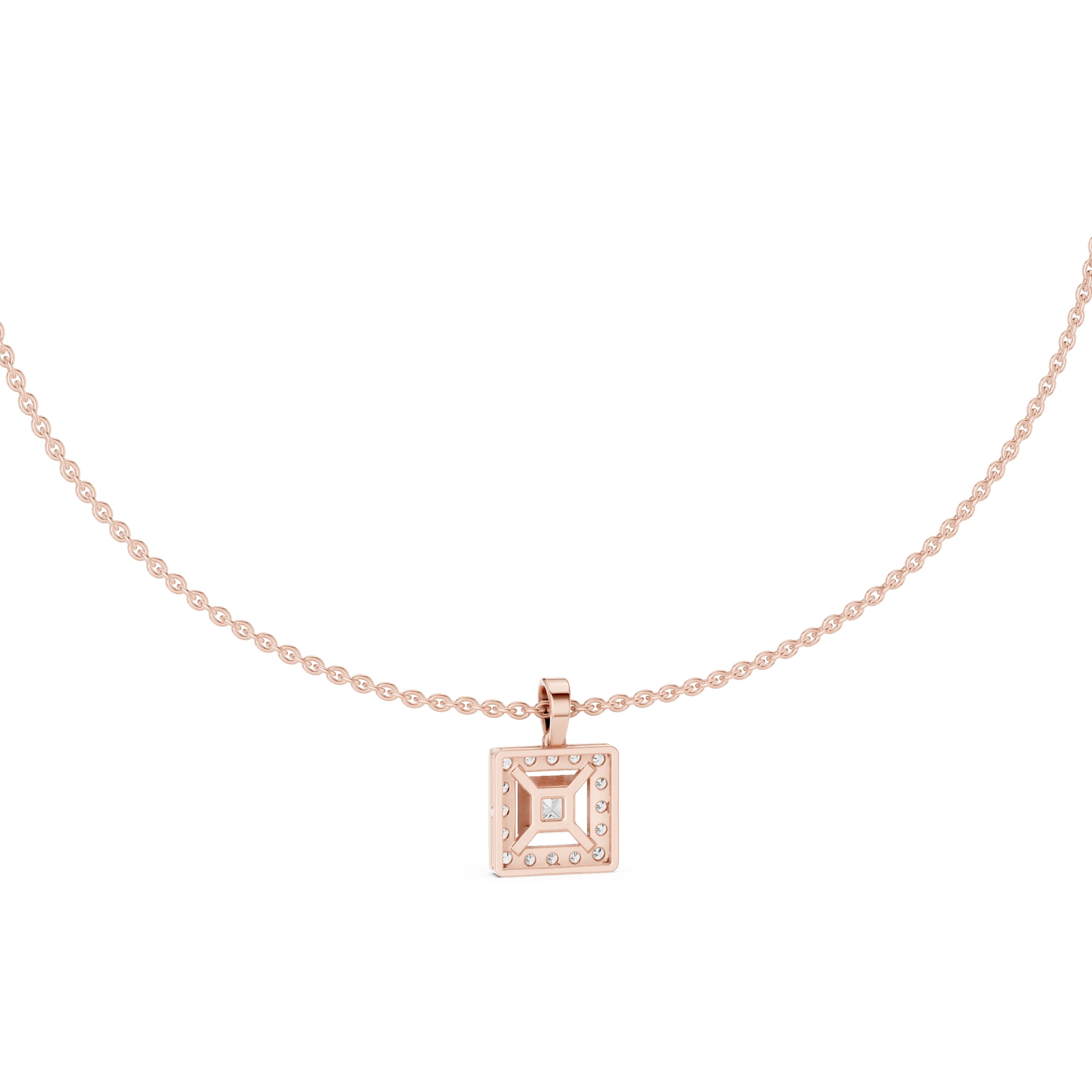 The Horizon Square Halo Pendant (Without Chain) Rose Gold