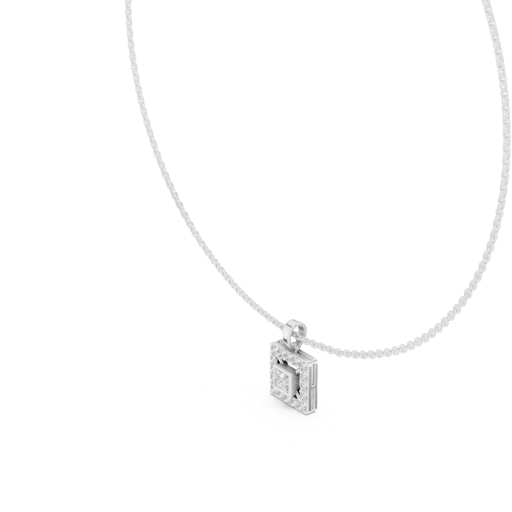 The Horizon Square Halo Pendant (Without Chain) White Gold