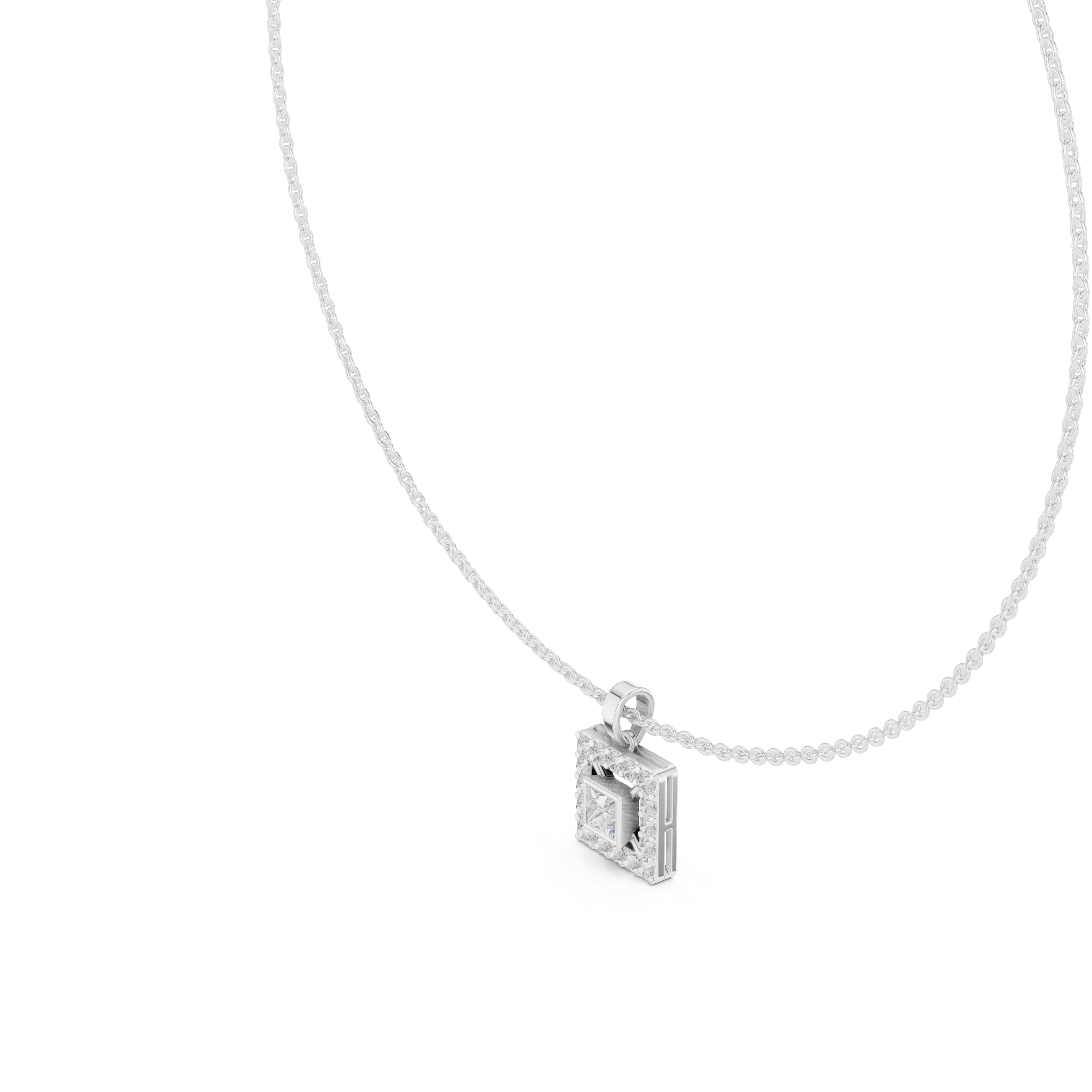 The Horizon Square Halo Pendant (Without Chain) White Gold