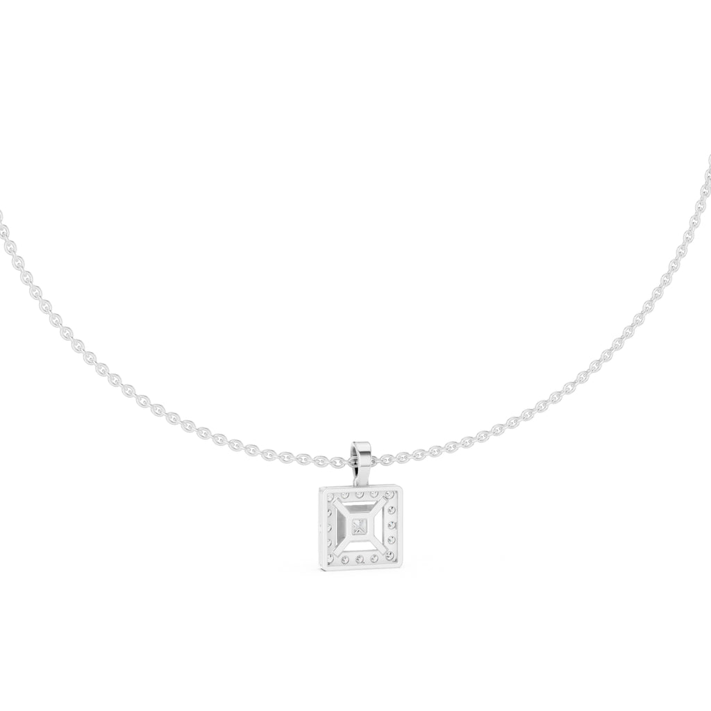 The Horizon Square Halo Pendant (Without Chain) White Gold