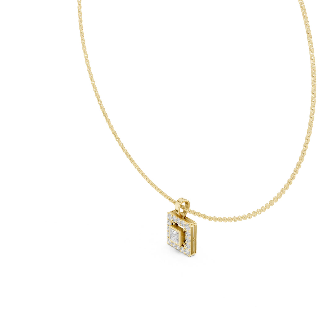 The Horizon Square Halo Pendant (Without Chain) Yellow Gold