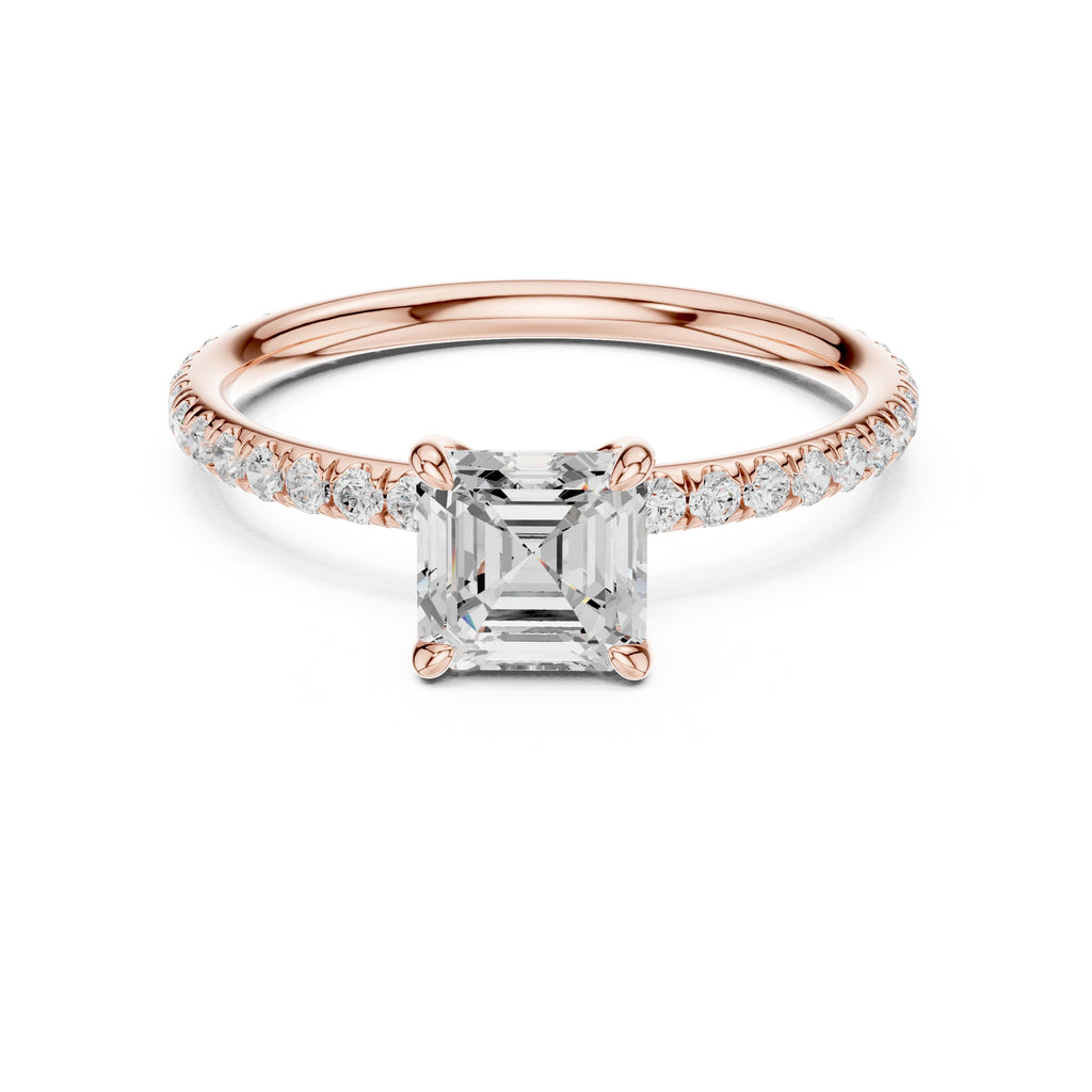 The Classic Pavé Solitaire 1ct Rose Gold Asscher