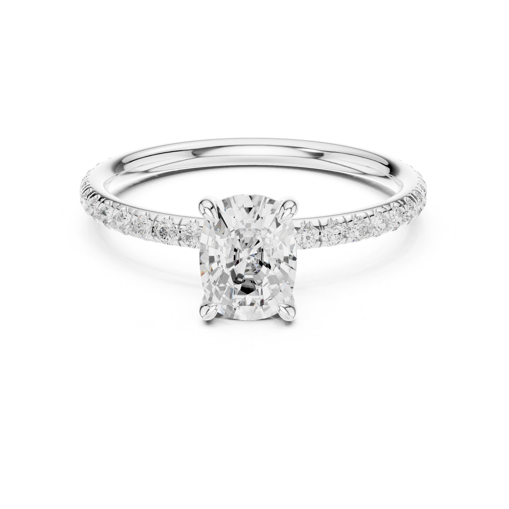 The Classic Pavé Solitaire 1ct White Gold Cushion