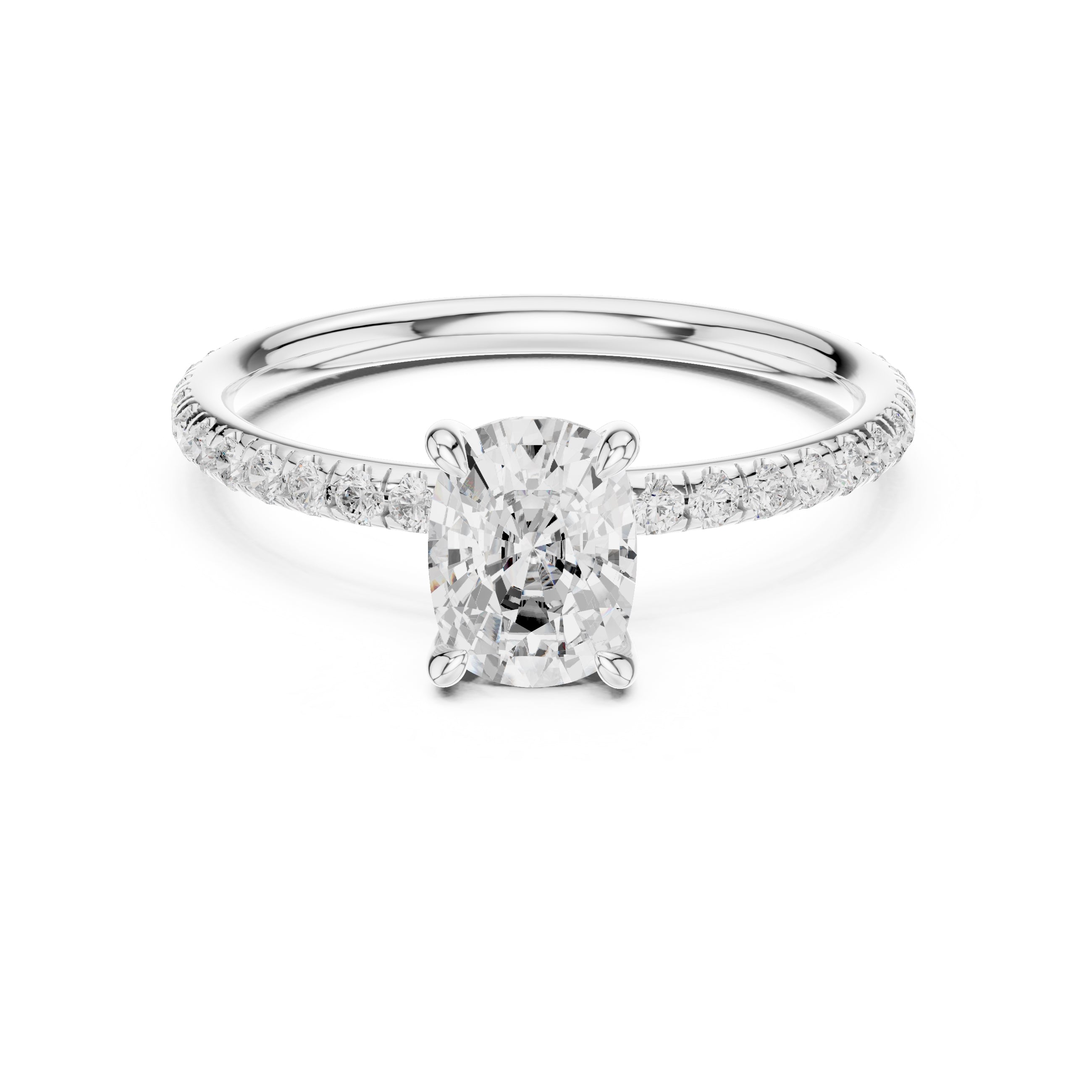 The Classic Pavé Solitaire 1ct White Gold Cushion