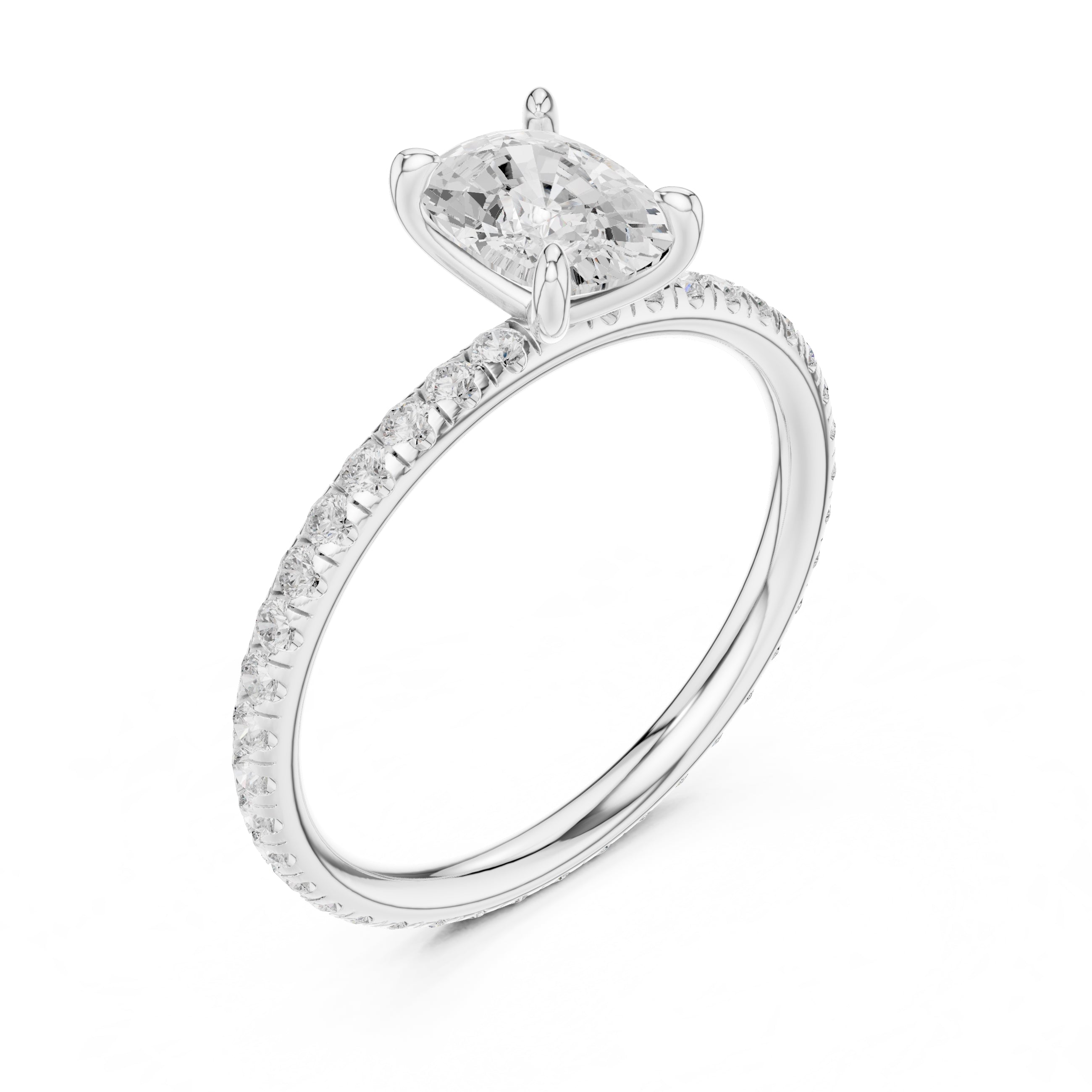 The Classic Pavé Solitaire 1ct White Gold Cushion
