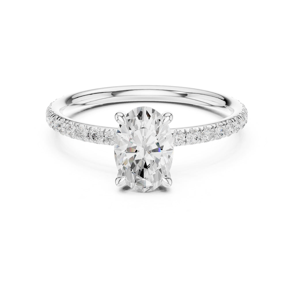 The Classic Pavé Solitaire 1ct White Gold Oval