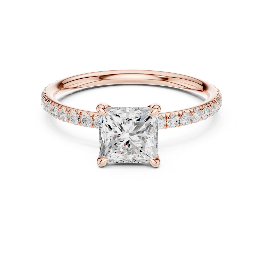The Classic Pavé Solitaire 1ct Rose Gold Princess