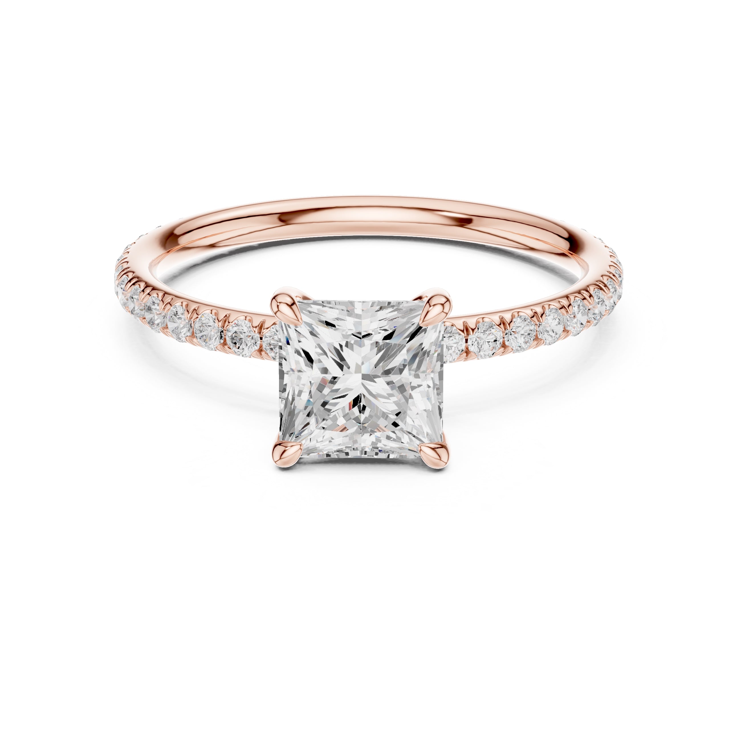 The Classic Pavé Solitaire 1ct Rose Gold Princess