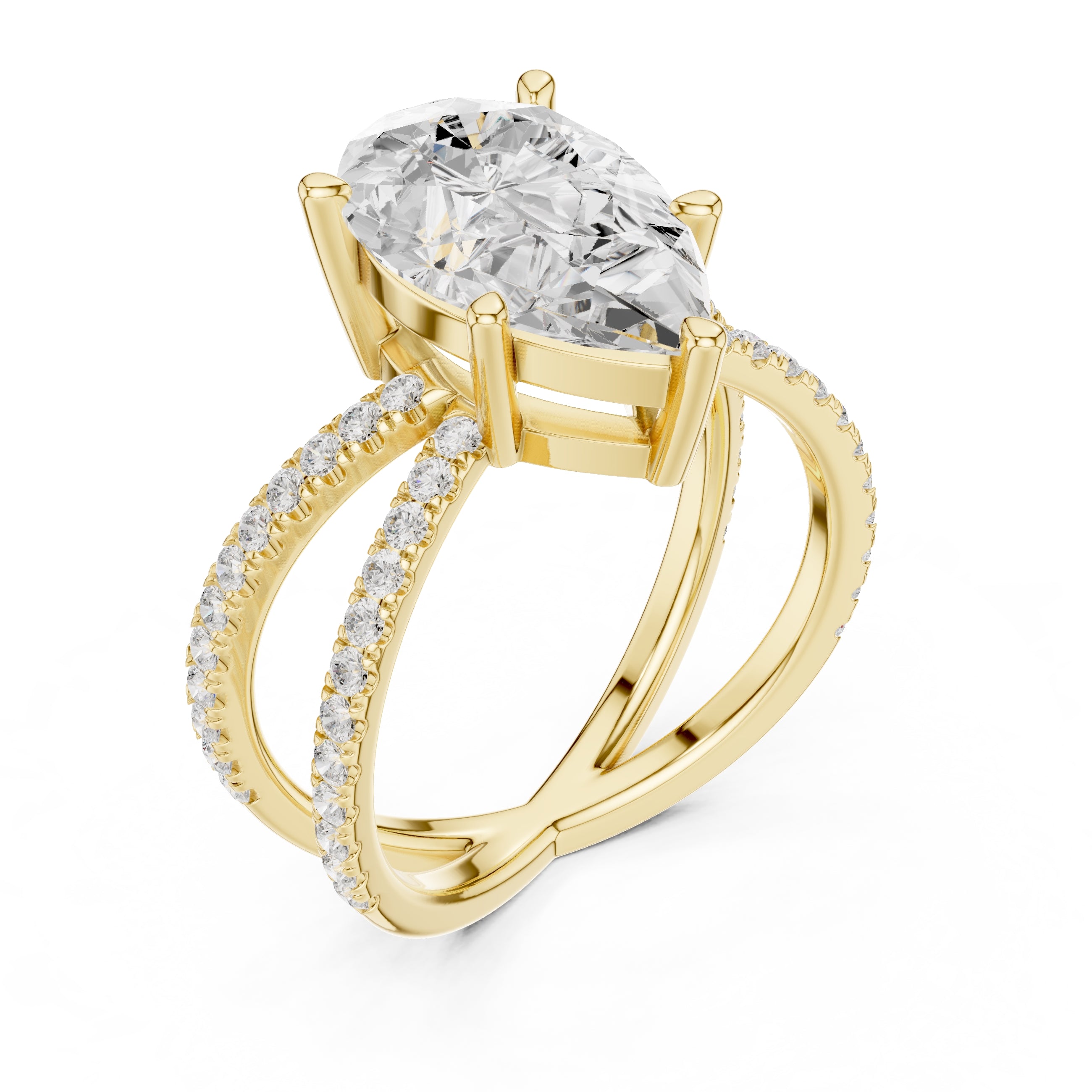 The Entwined Embrace Ring 2.5ct Yellow Gold Pear