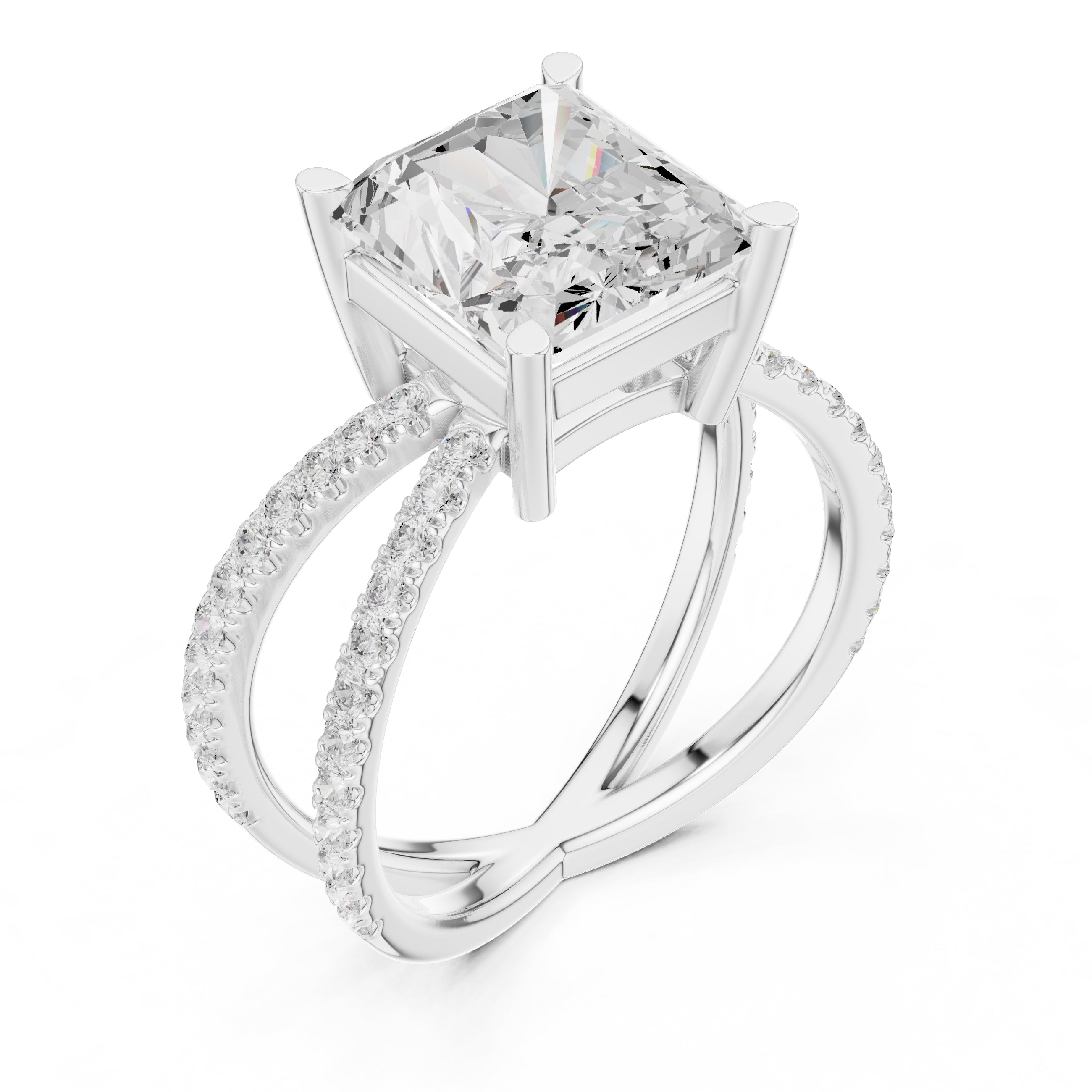 The Entwined Embrace Ring 2.5ct White Gold Radiant