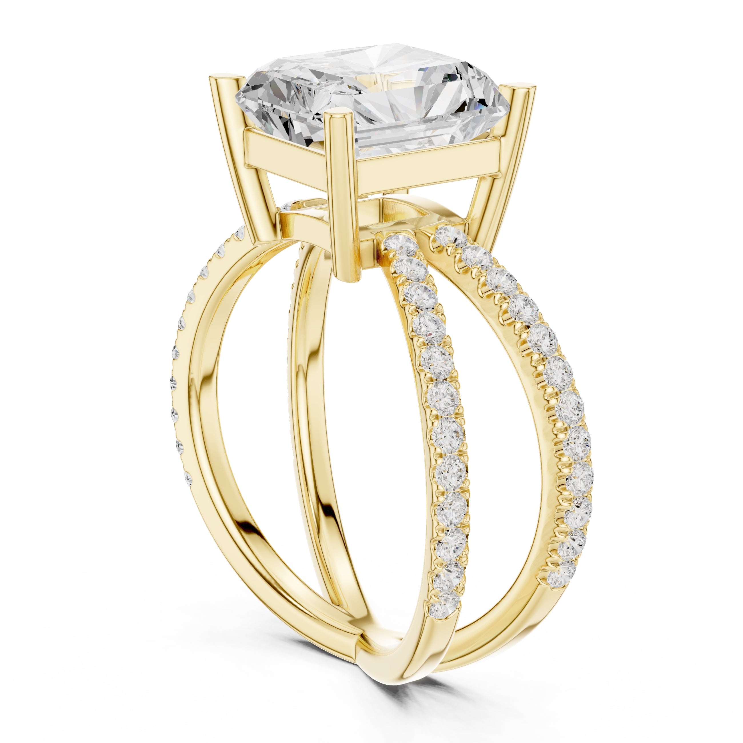 The Entwined Embrace Ring 2.5ct Yellow Gold Radiant