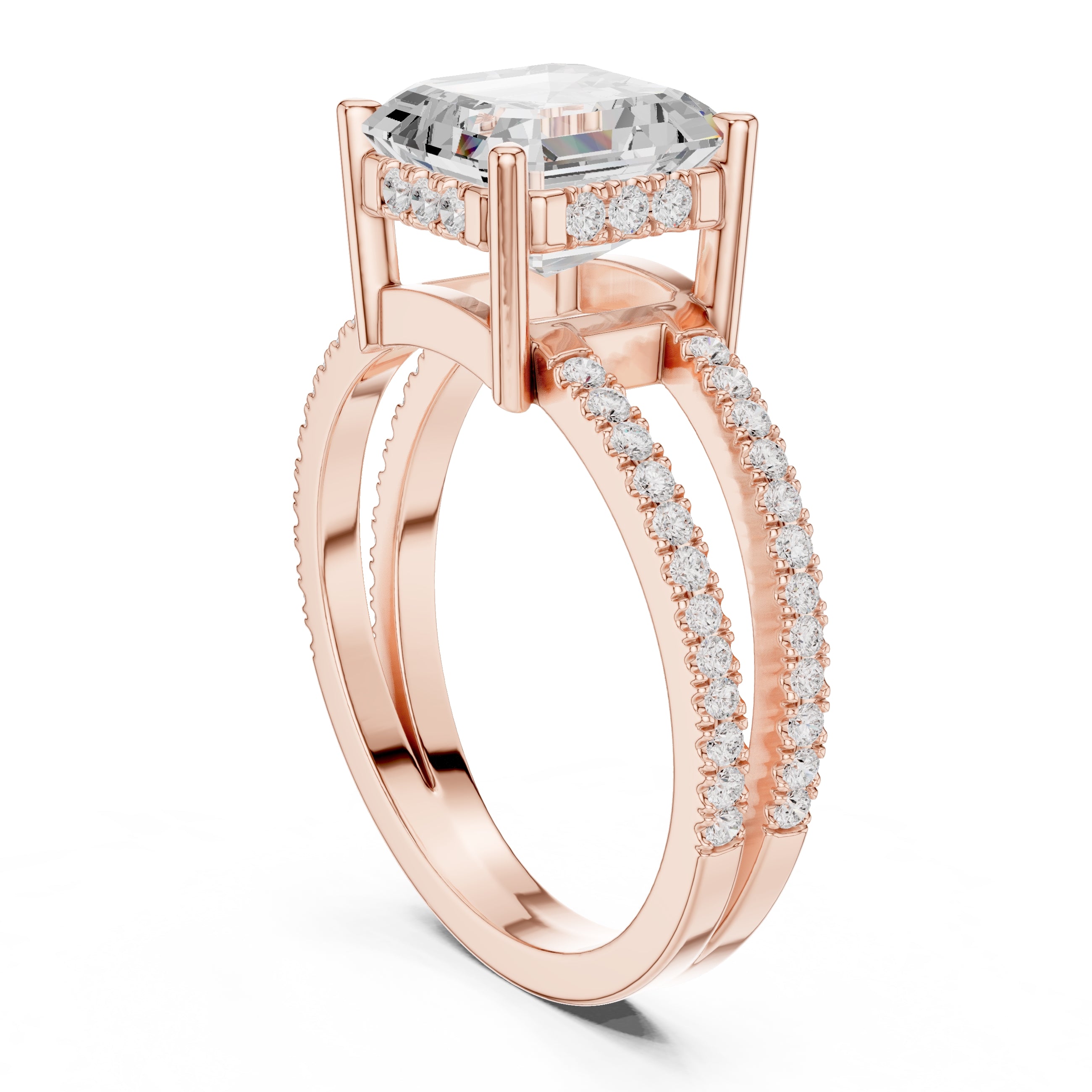 The Crowned Bridge Ring 3ct Rose Gold Asscher