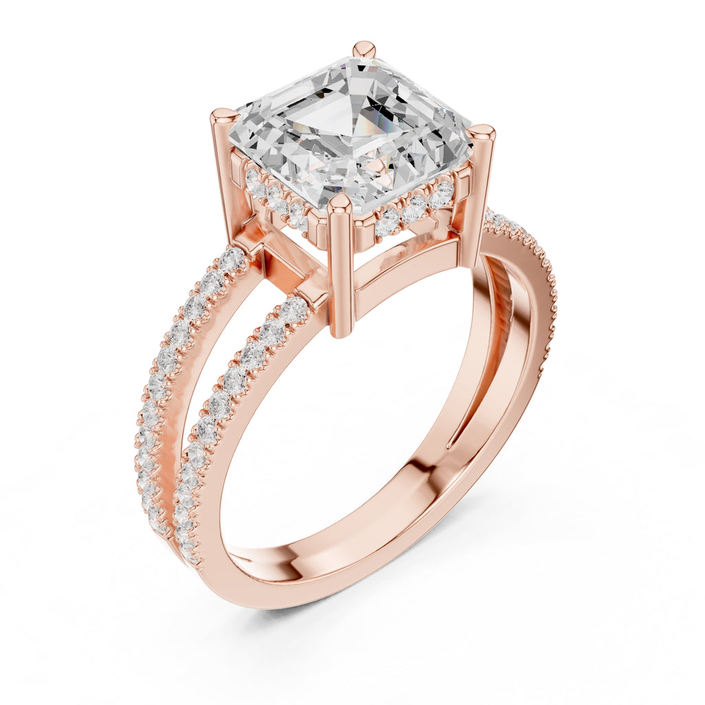 The Crowned Bridge Ring 3ct Rose Gold Asscher
