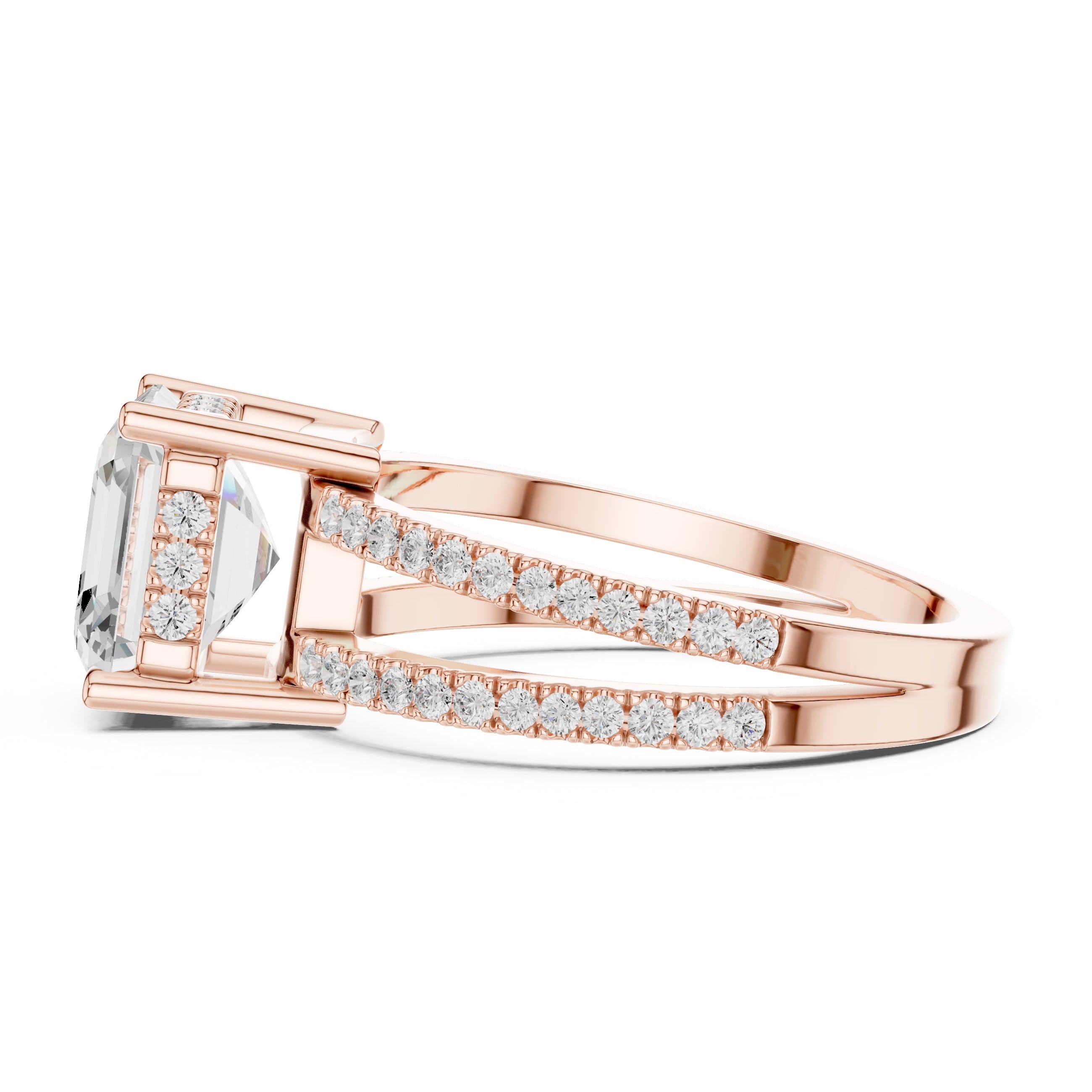 The Crowned Bridge Ring 3ct Rose Gold Asscher