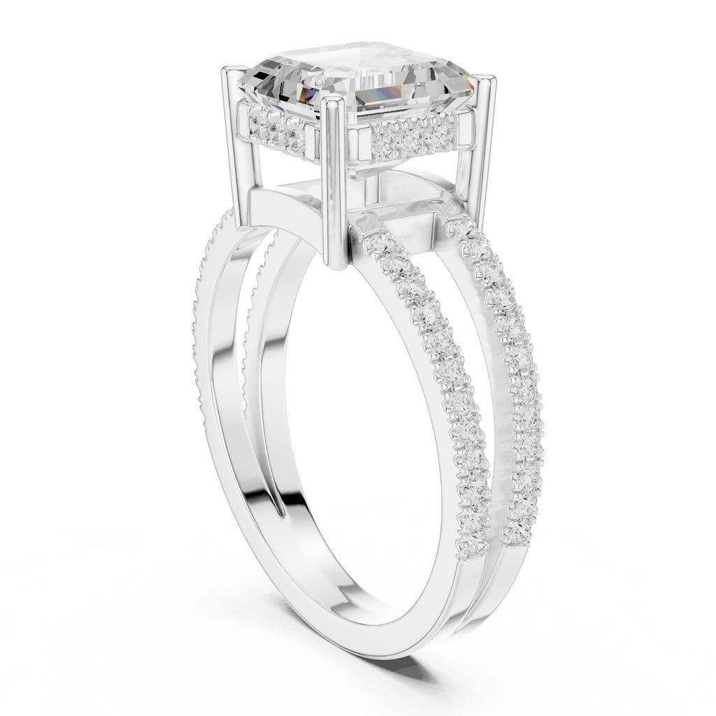 The Crowned Bridge Ring 3ct White Gold Asscher