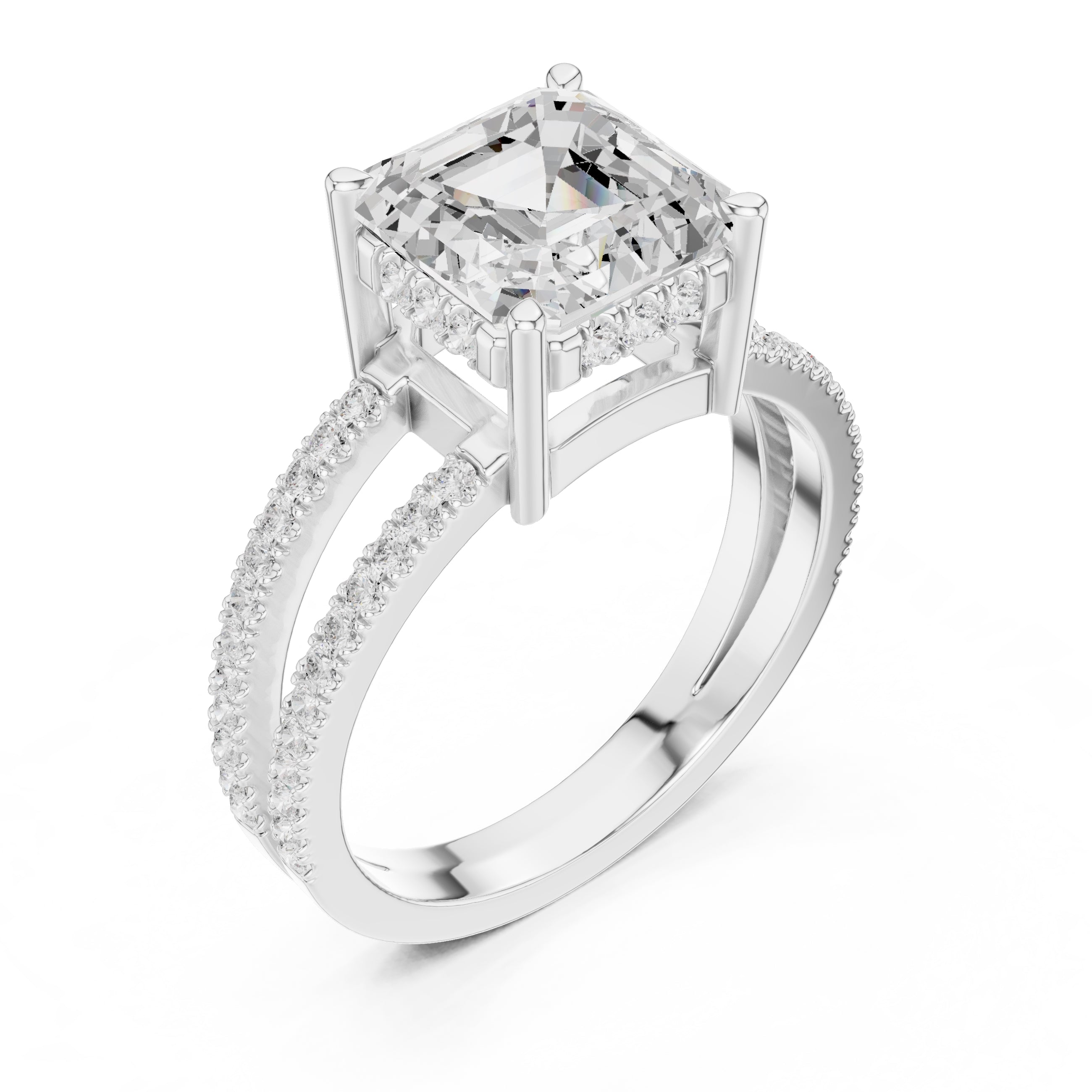 The Crowned Bridge Ring 3ct White Gold Asscher