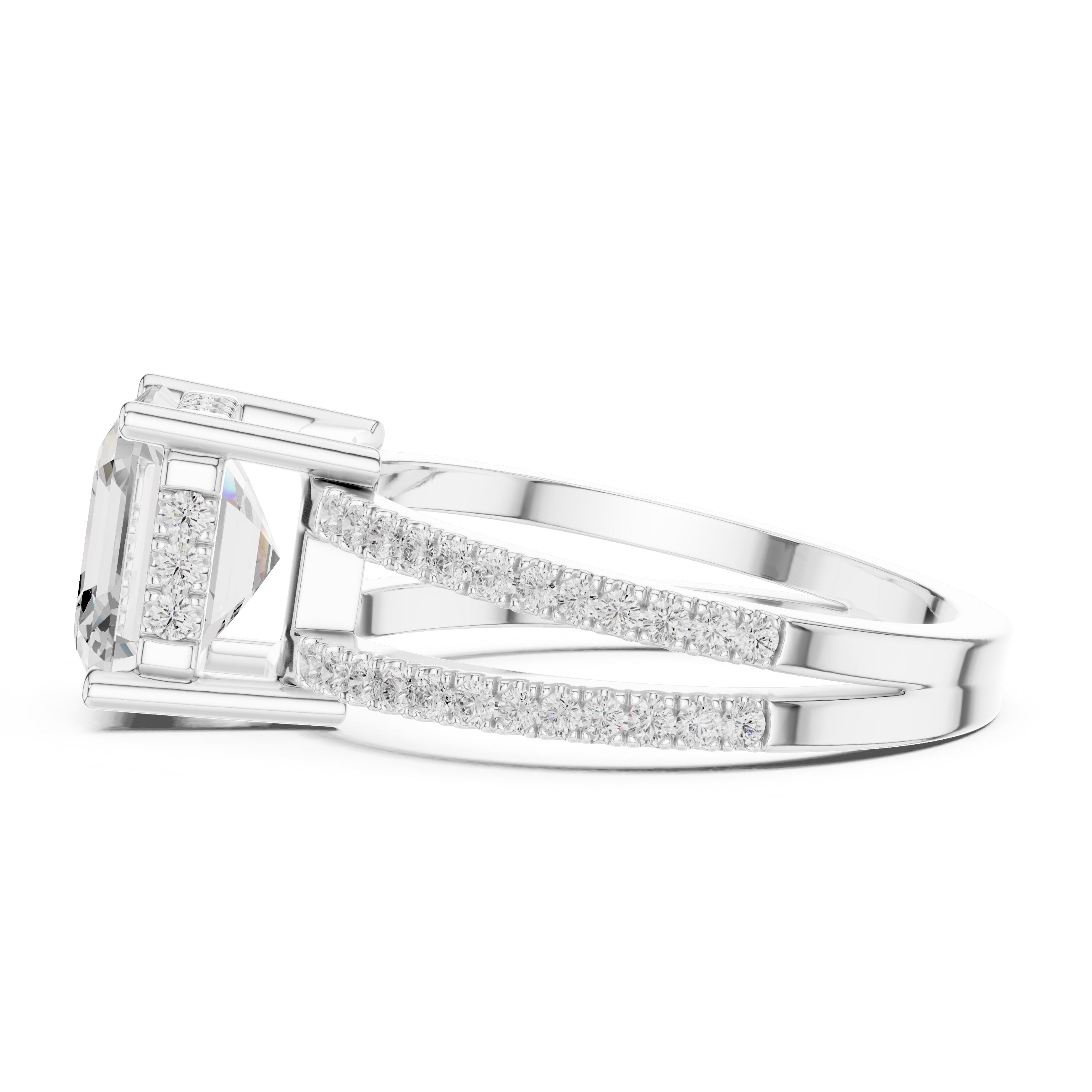 The Crowned Bridge Ring 3ct White Gold Asscher