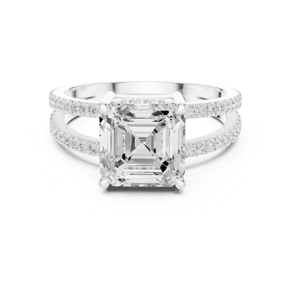 The Crowned Bridge Ring 3ct White Gold Asscher