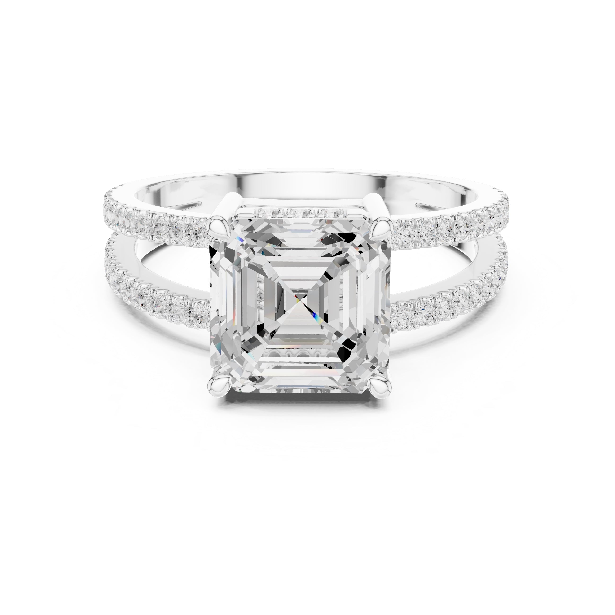 The Crowned Bridge Ring 3ct White Gold Asscher