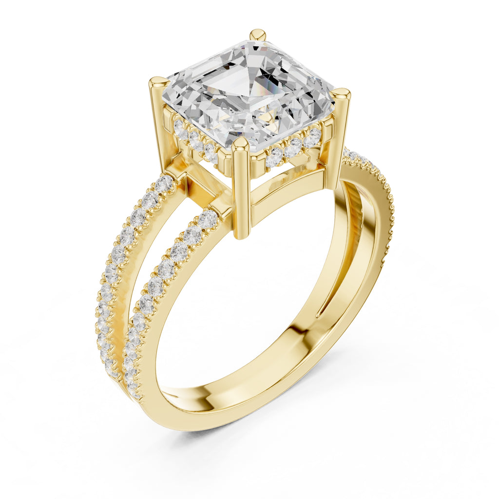 The Crowned Bridge Ring 3ct Yellow Gold Asscher
