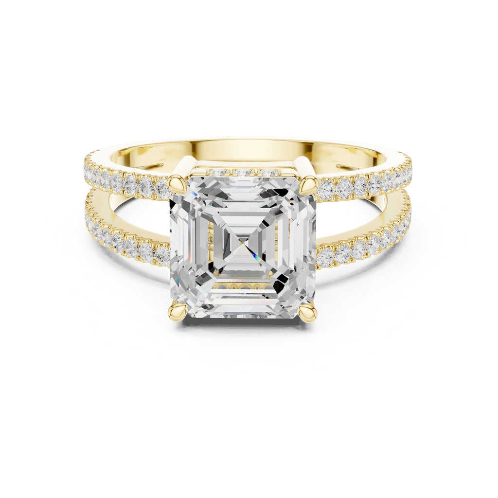 The Crowned Bridge Ring 3ct Yellow Gold Asscher