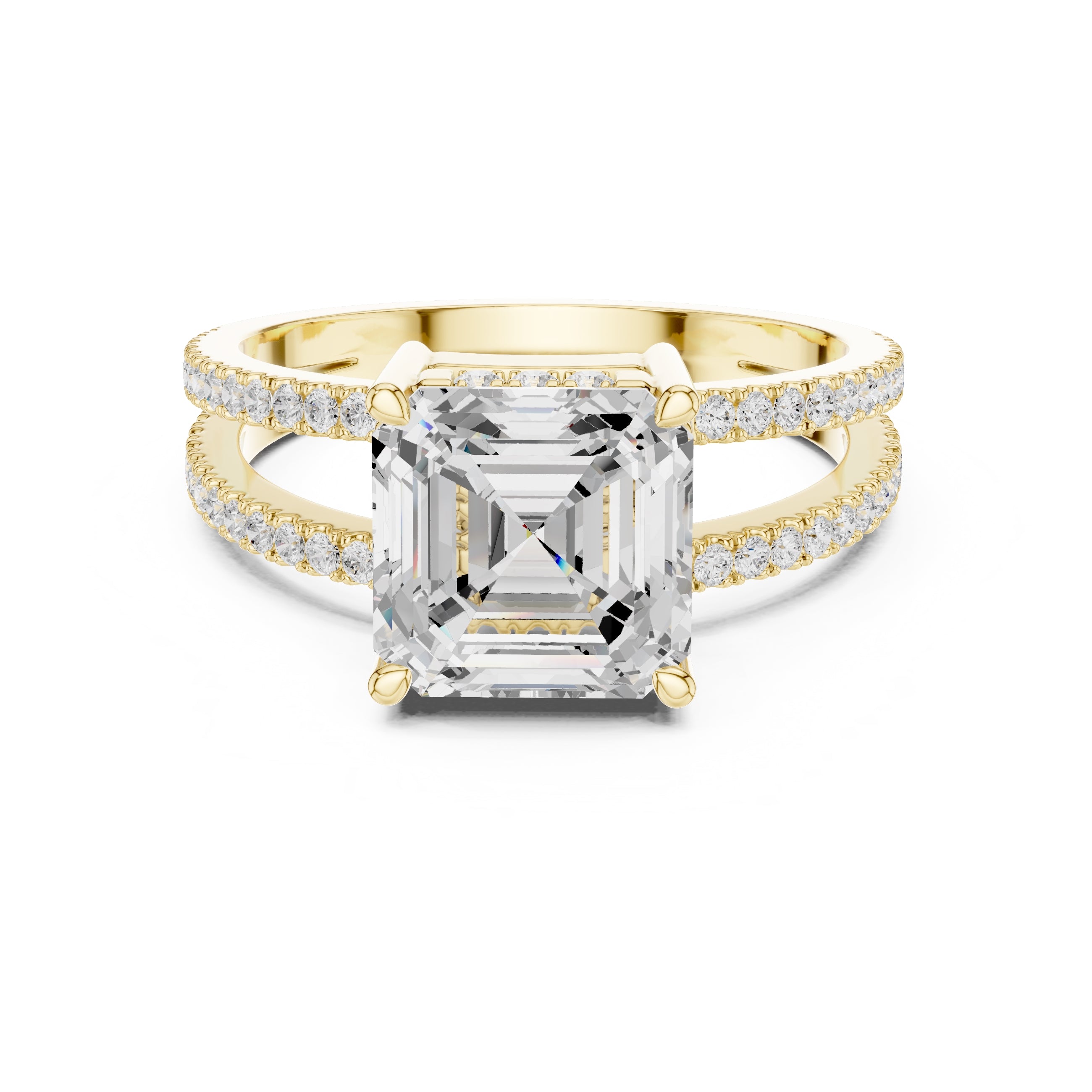 The Crowned Bridge Ring 3ct Yellow Gold Asscher