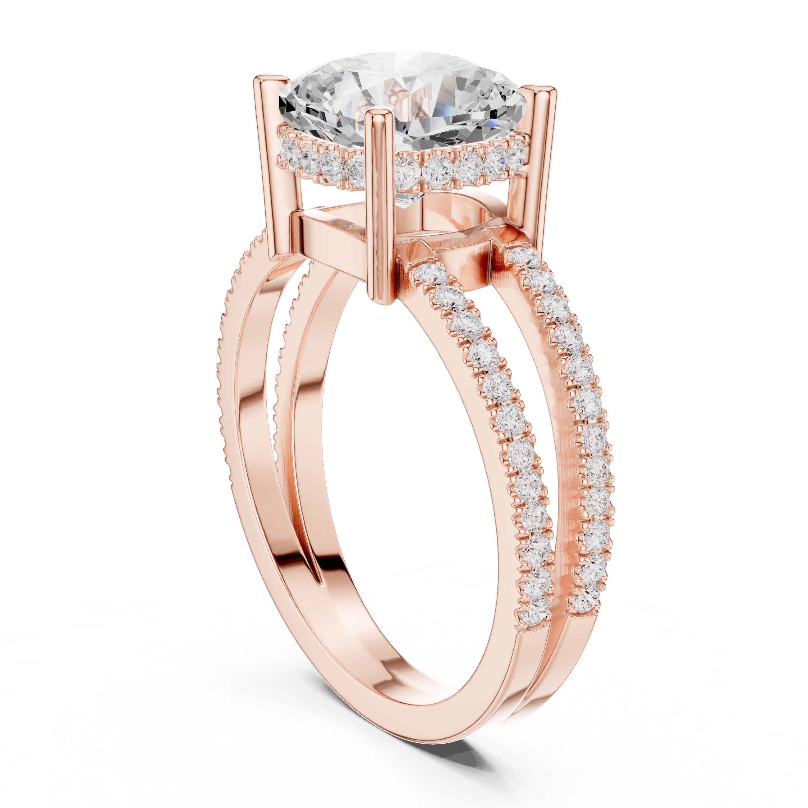The Crowned Bridge Ring 3ct Rose Gold Cushion