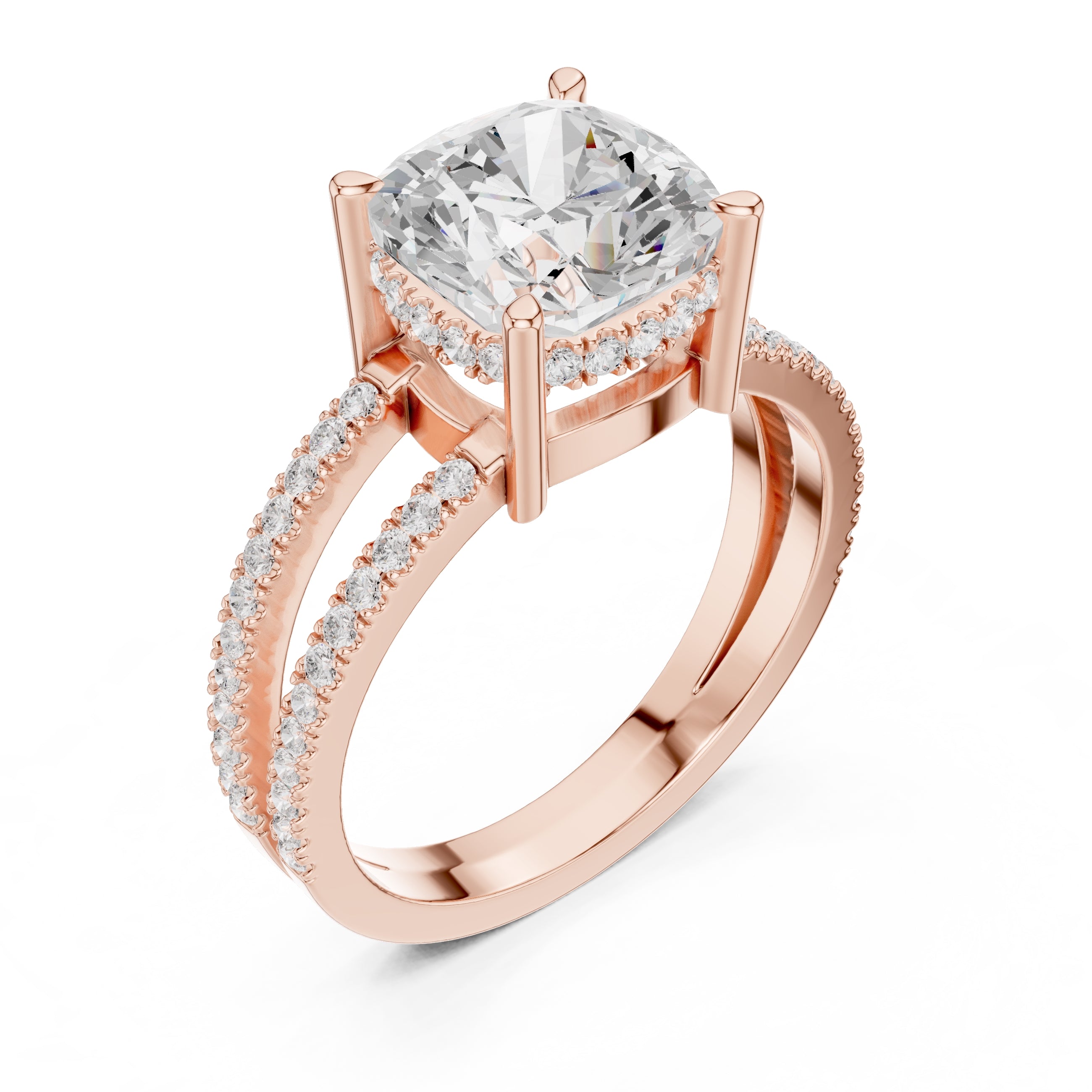 The Crowned Bridge Ring 3ct Rose Gold Cushion
