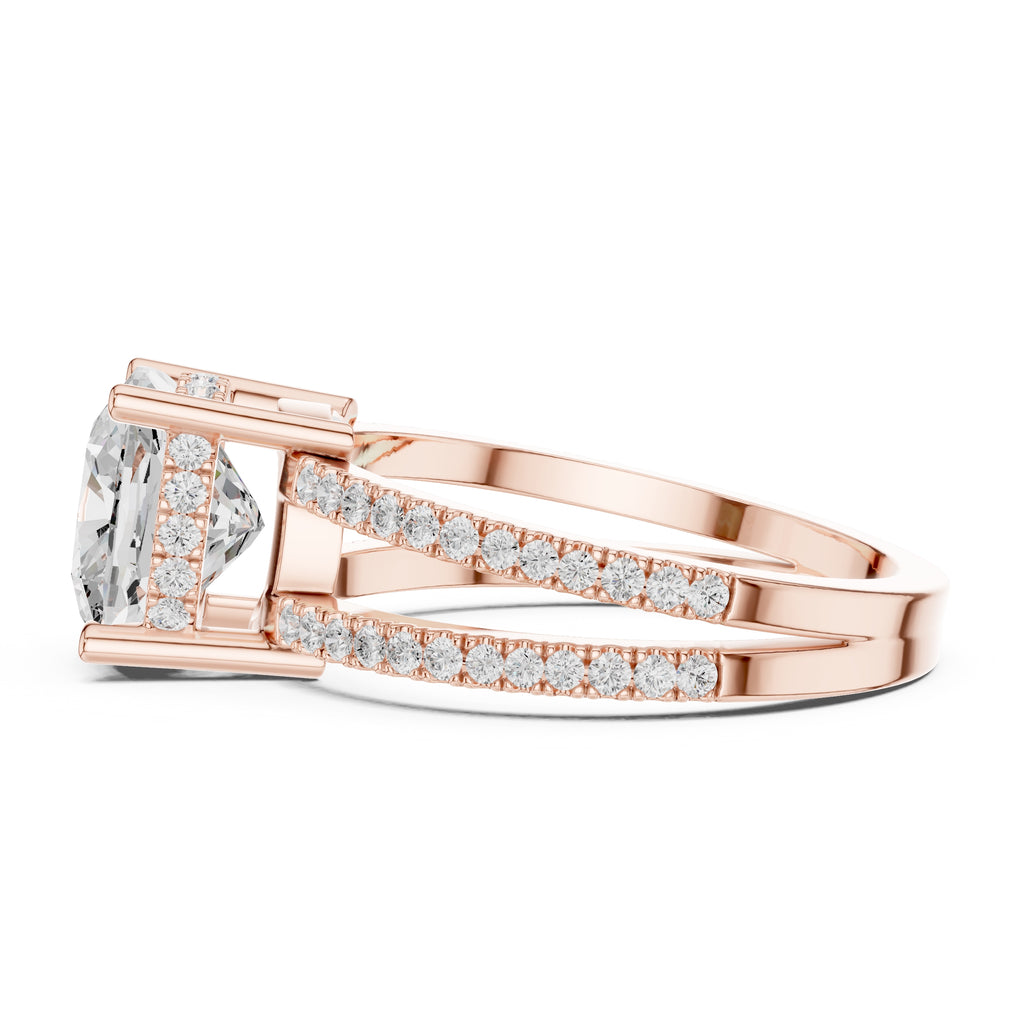The Crowned Bridge Ring 3ct Rose Gold Cushion