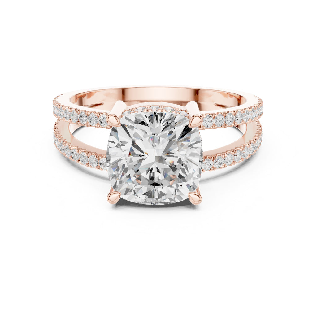 The Crowned Bridge Ring 3ct Rose Gold Cushion