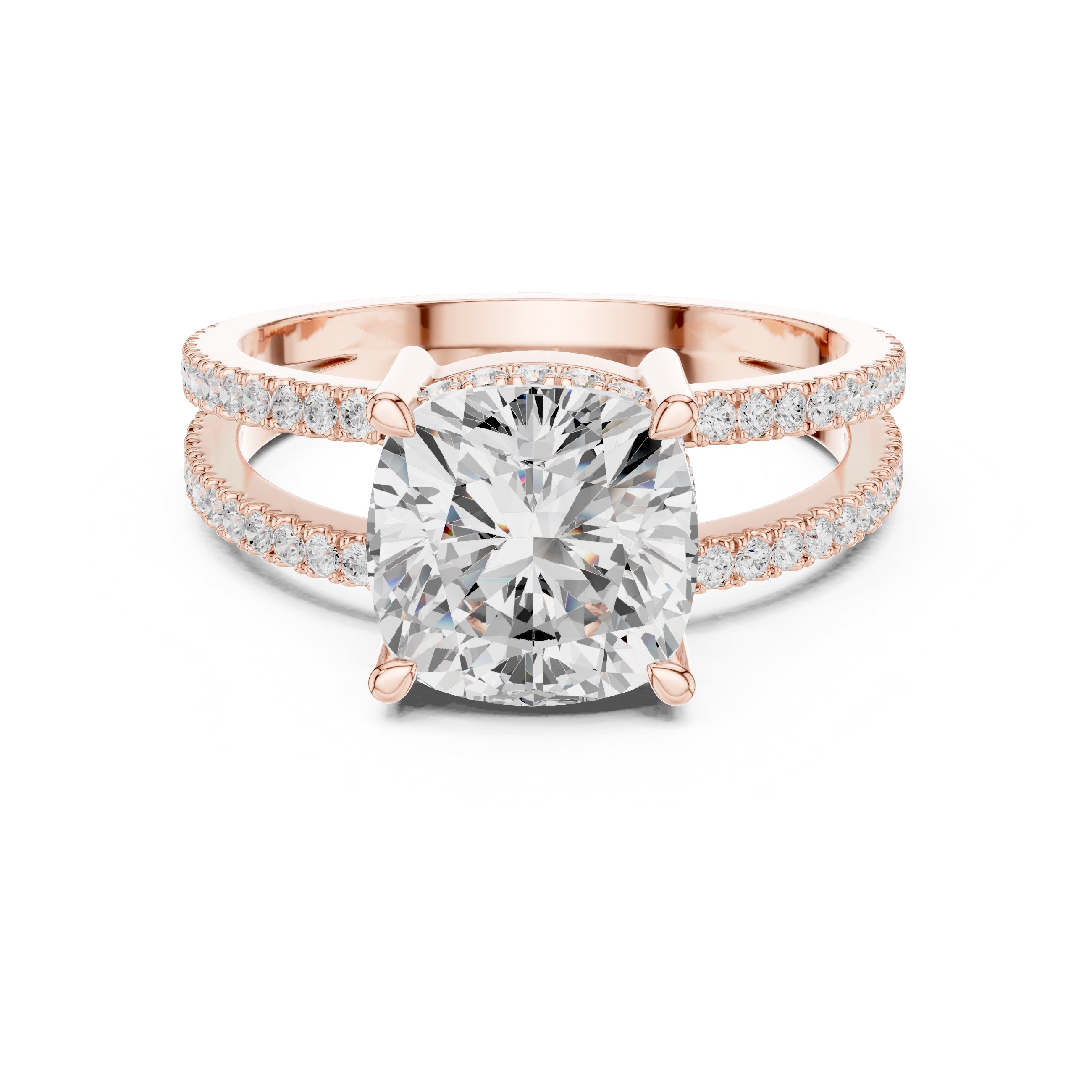 The Crowned Bridge Ring 3ct Rose Gold Cushion