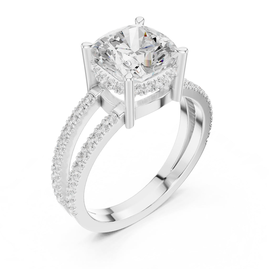 The Crowned Bridge Ring 3ct White Gold Cushion