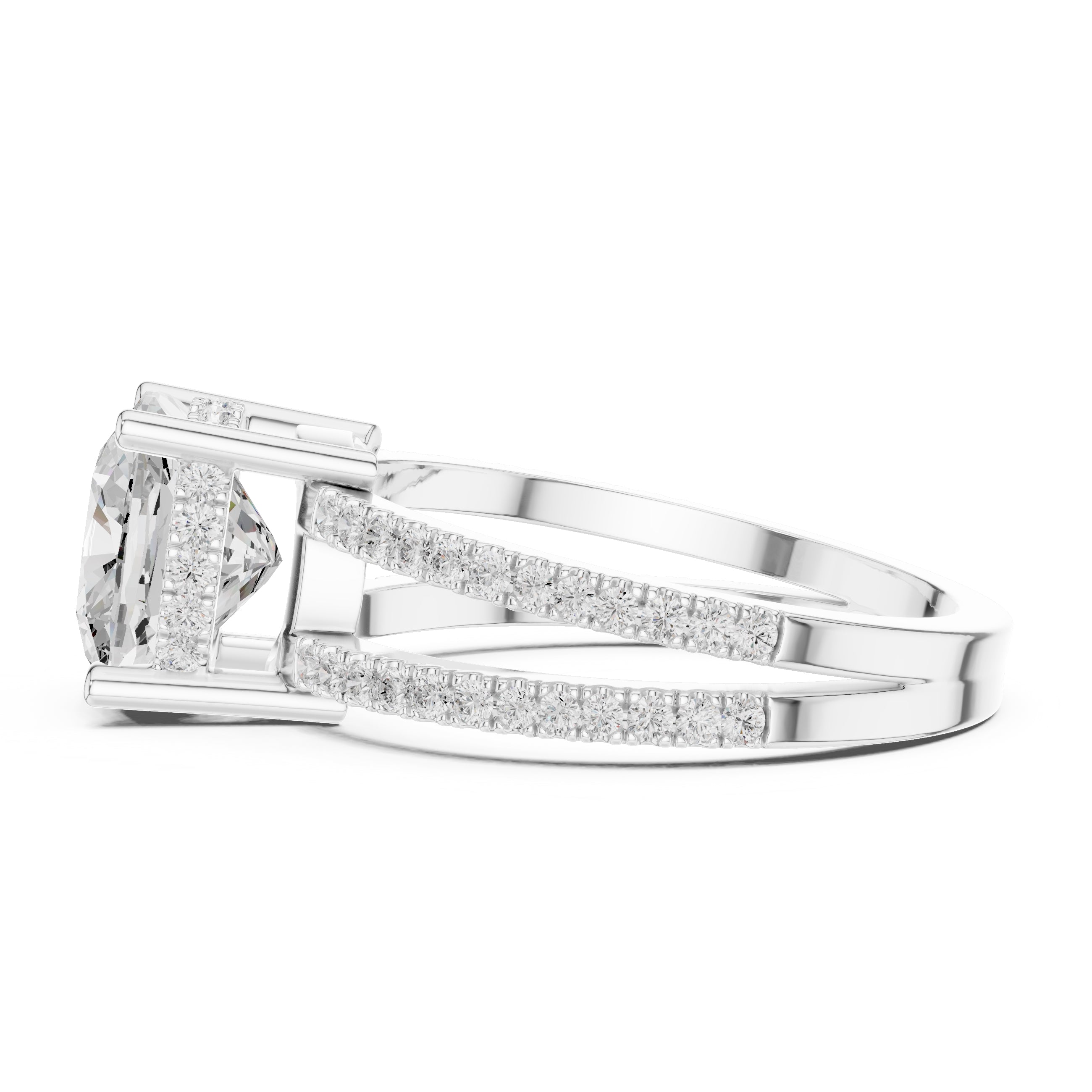 The Crowned Bridge Ring 3ct White Gold Cushion