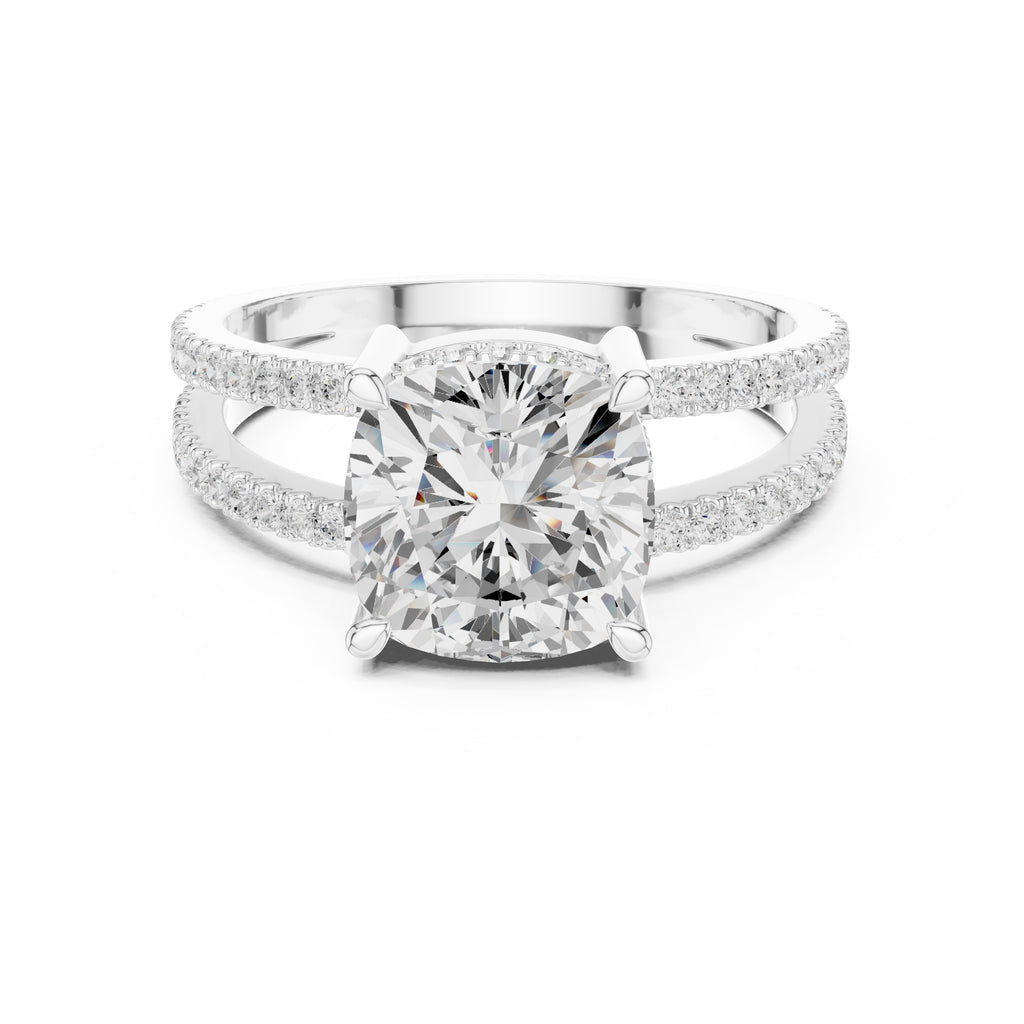 The Crowned Bridge Ring 3ct White Gold Cushion