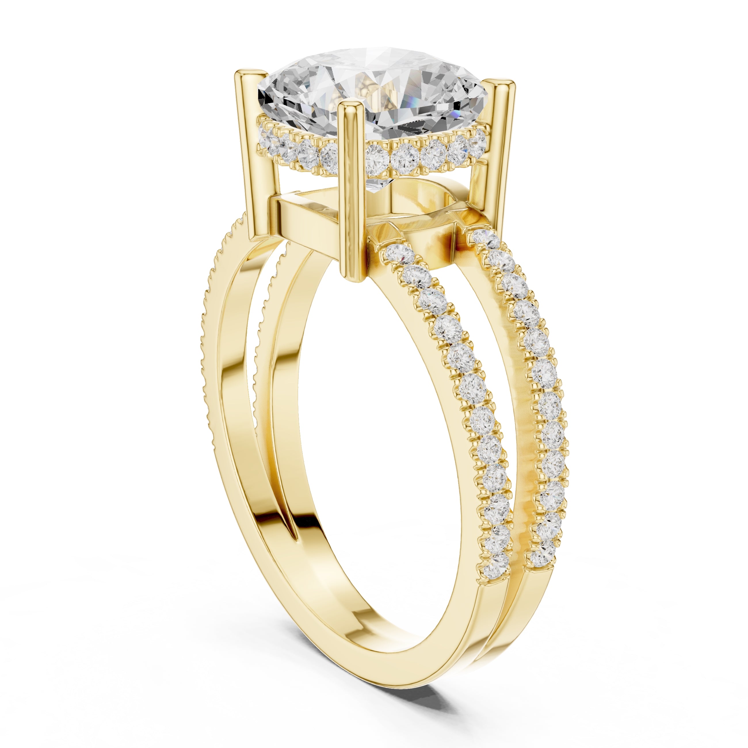 The Crowned Bridge Ring 3ct Yellow Gold Cushion